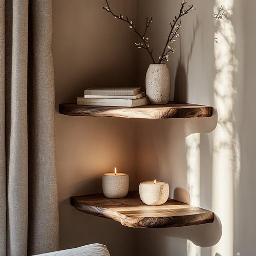 Selvaren Live Edge Solid Wood Corner Floating Shelf SPA606606 Kitchnce