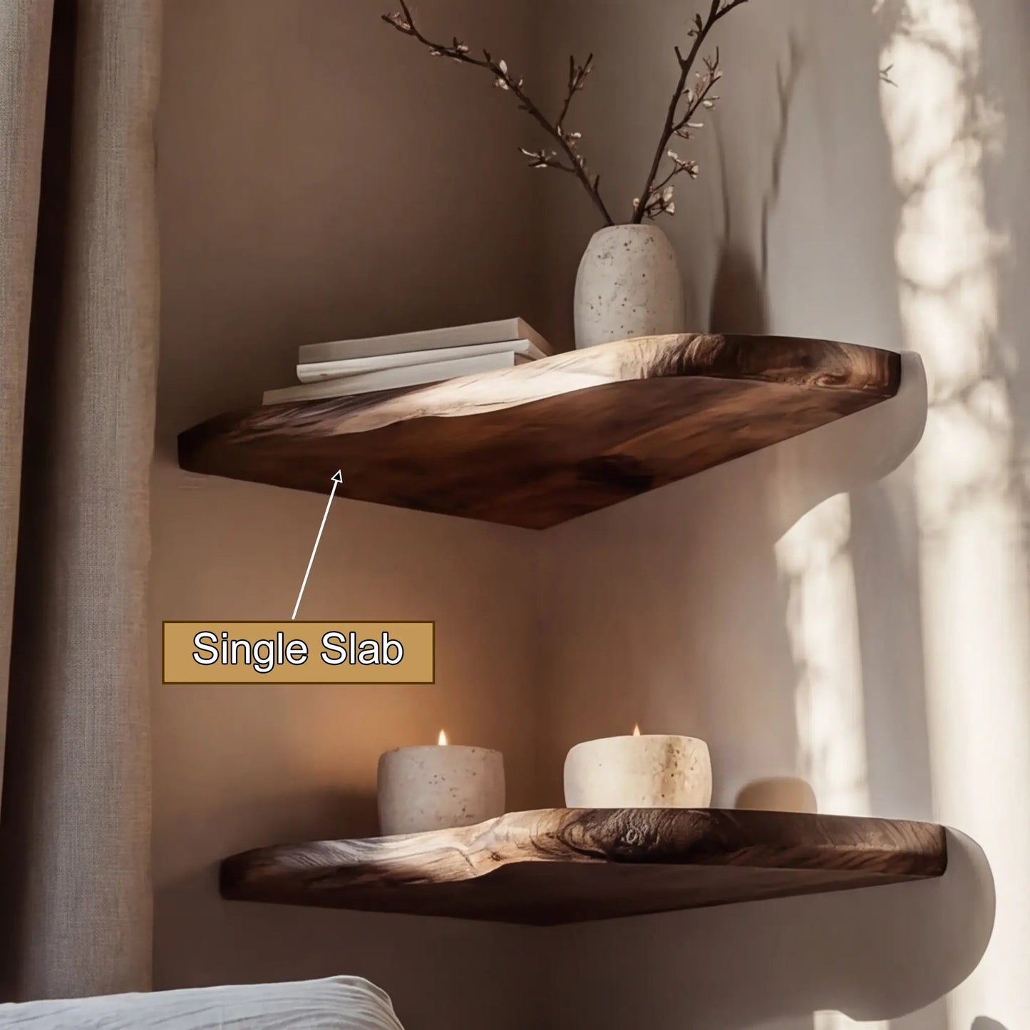 Selvaren Live Edge Solid Wood Corner Floating Shelf SPA606606 Kitchnce