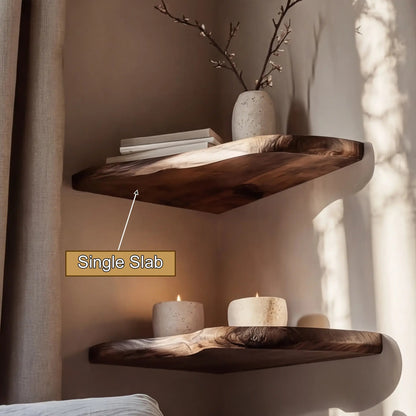 Selvaren Live Edge Solid Wood Corner Floating Shelf SPA606606 Kitchnce