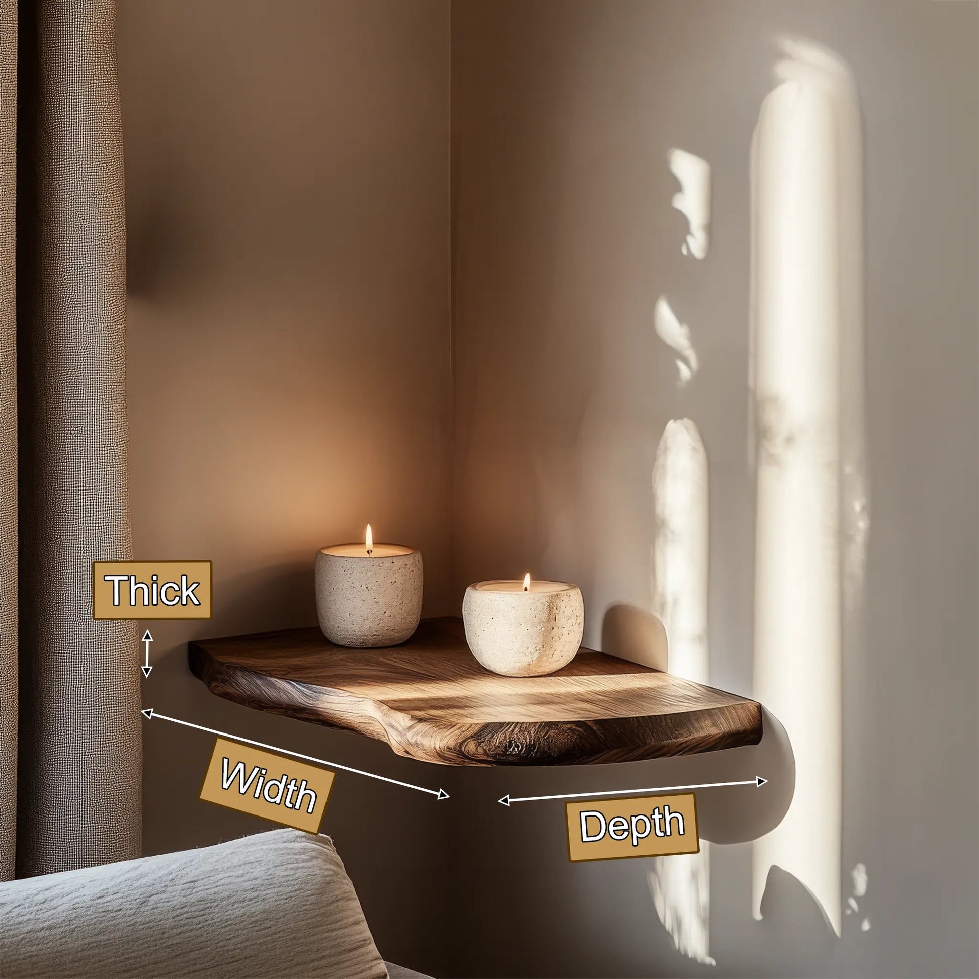 Selvaren Live Edge Solid Wood Corner Floating Shelf SPA606606 Kitchnce