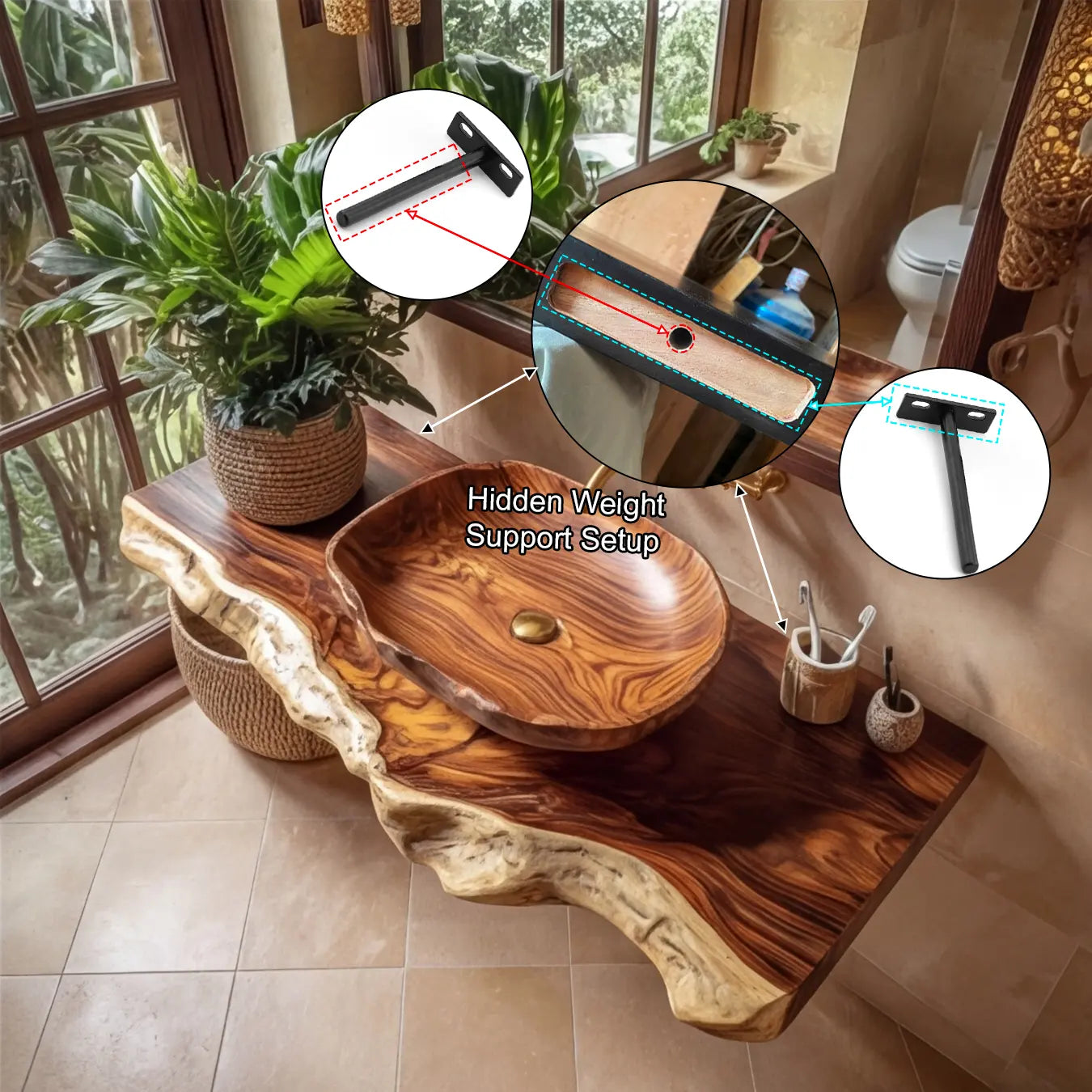 Solara Live Edge Solid Wood Floating Bathroom Vanity Kitchnce