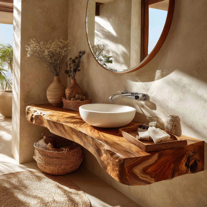 Solvane Live Edge Solid Wood Floating Bathroom Vanity Kitchnce