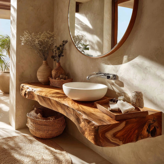 Solvane Live Edge Solid Wood Floating Bathroom Vanity Kitchnce