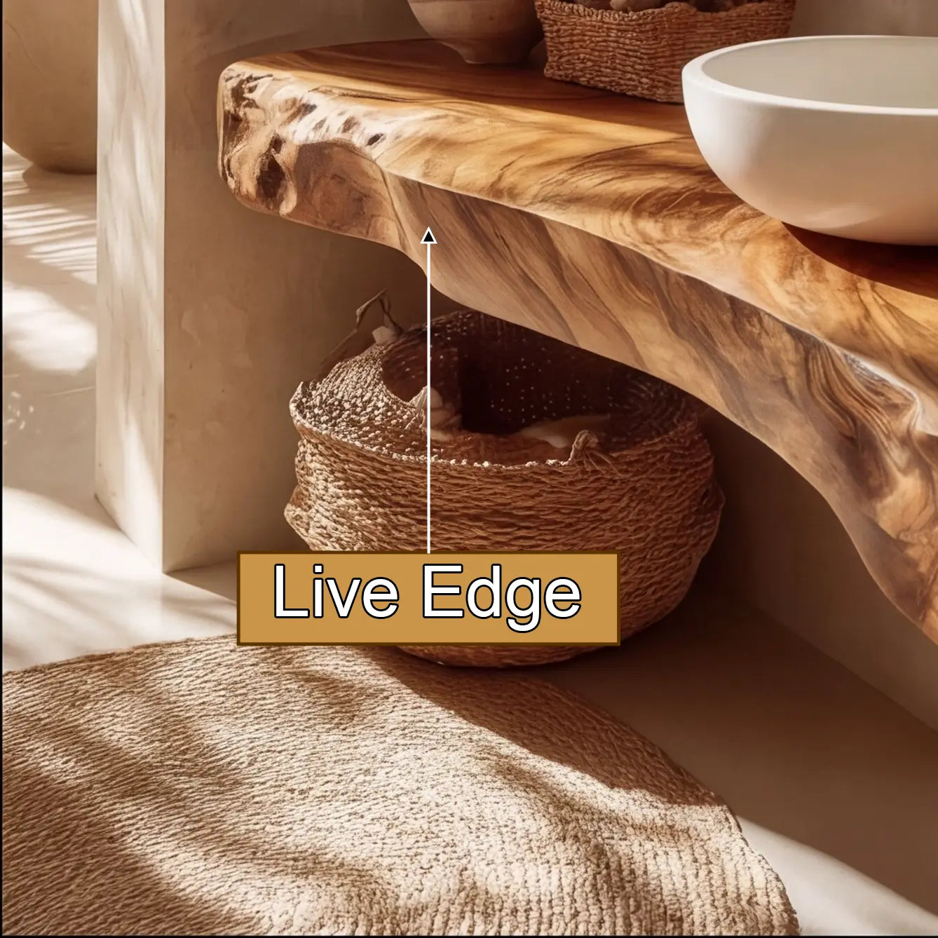 Solvane Live Edge Solid Wood Floating Bathroom Vanity Kitchnce