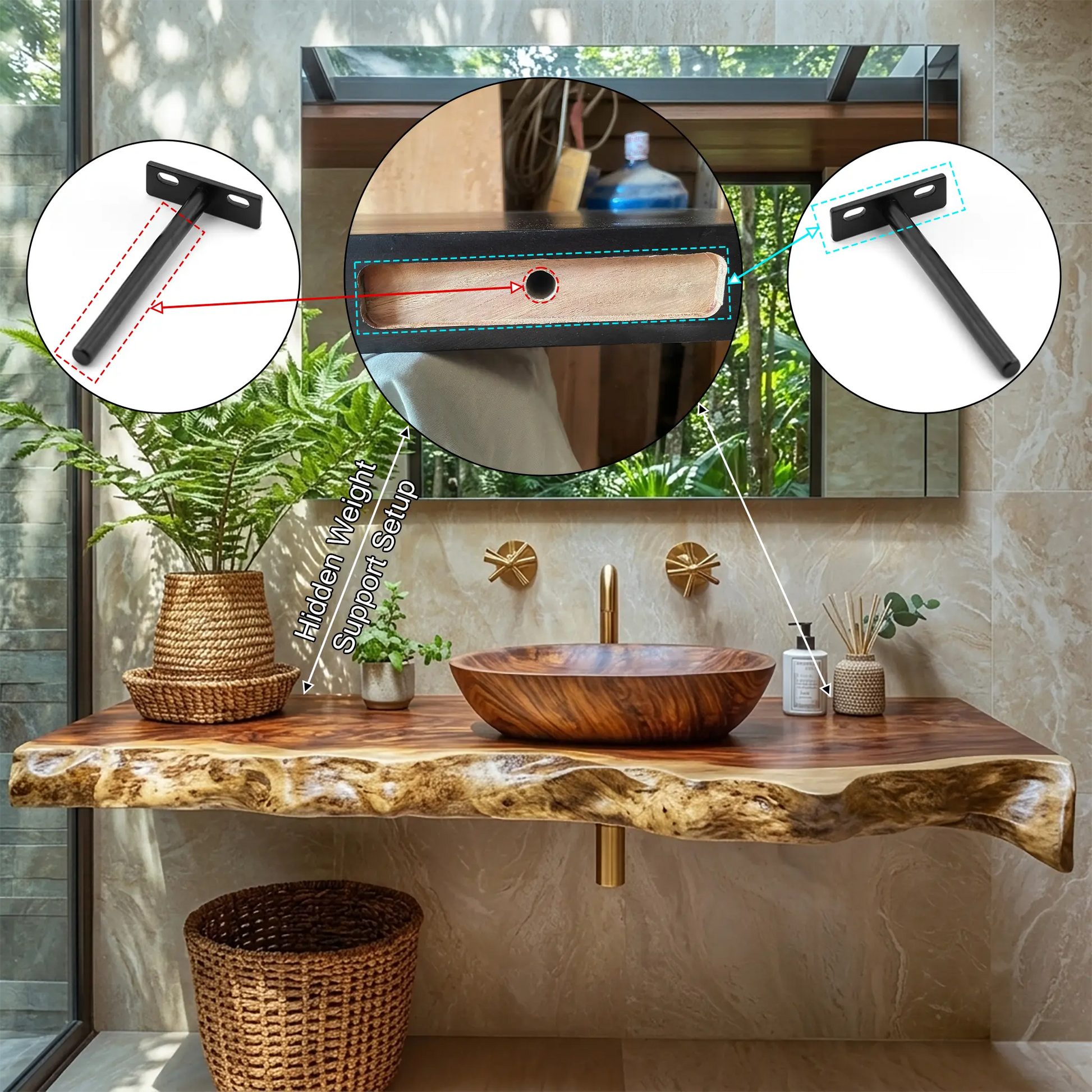 Solvara Live Edge Solid Wood Floating Bathroom Vanity SPA158318 Kitchnce