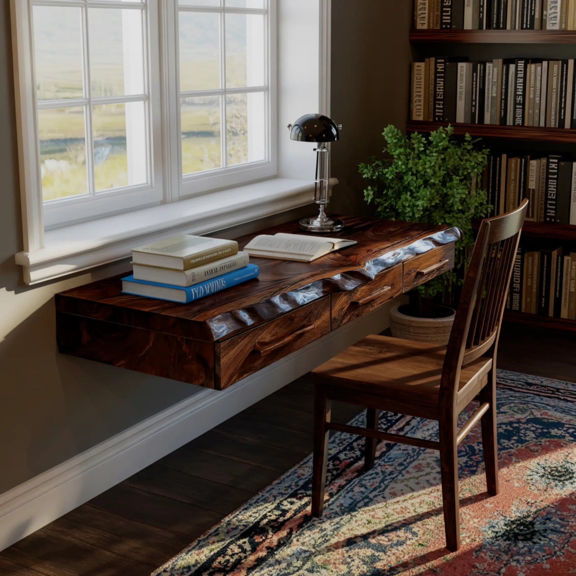 Solvaren Live Edge Solid Wood Floating Desk with Drawers Kitchnce