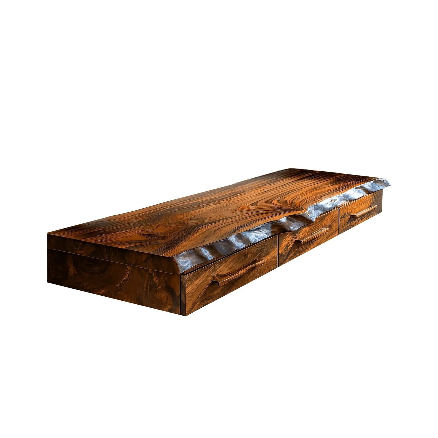 Solvaren Live Edge Solid Wood Floating Desk with Drawers Kitchnce