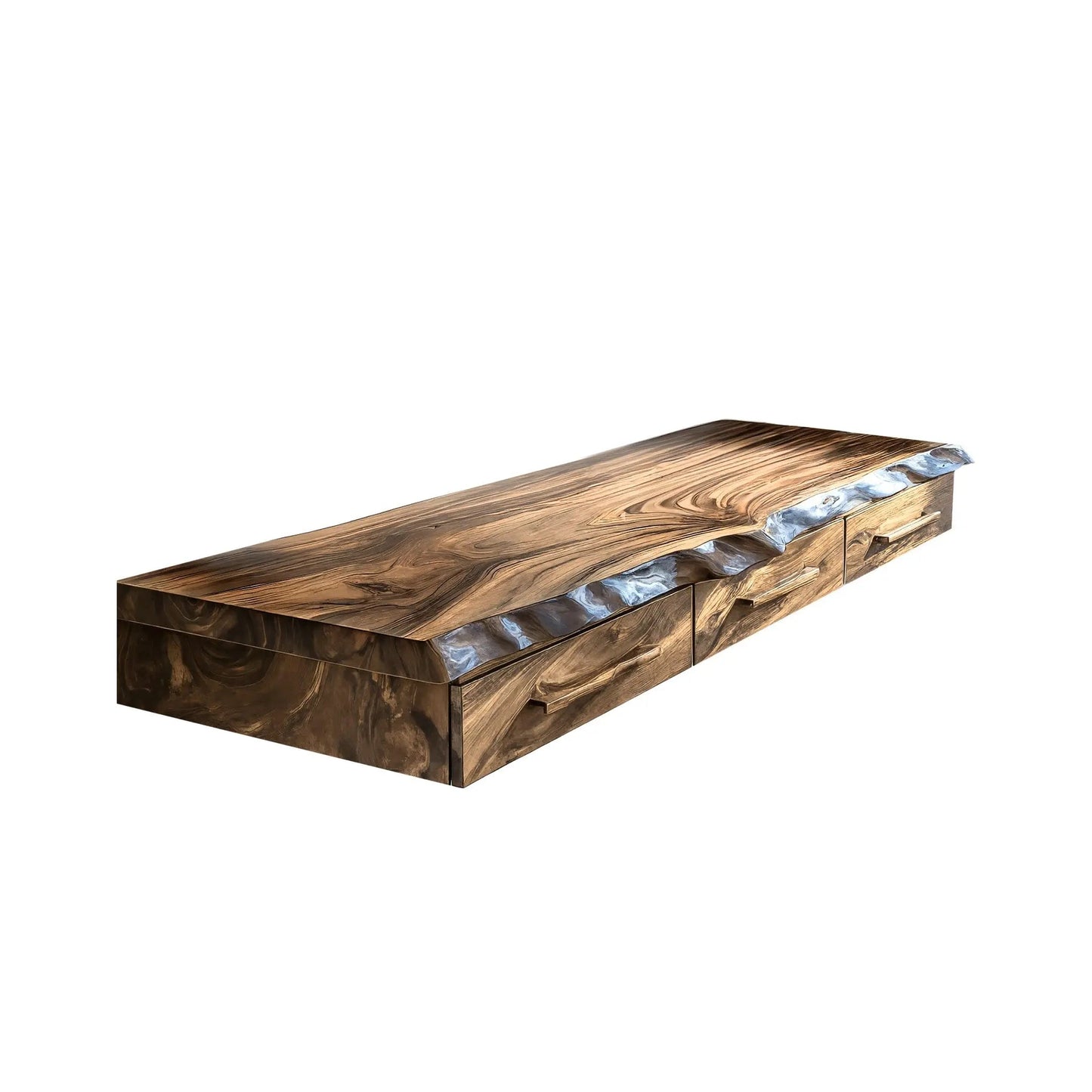 Solvaren Live Edge Solid Wood Floating Desk with Drawers Kitchnce