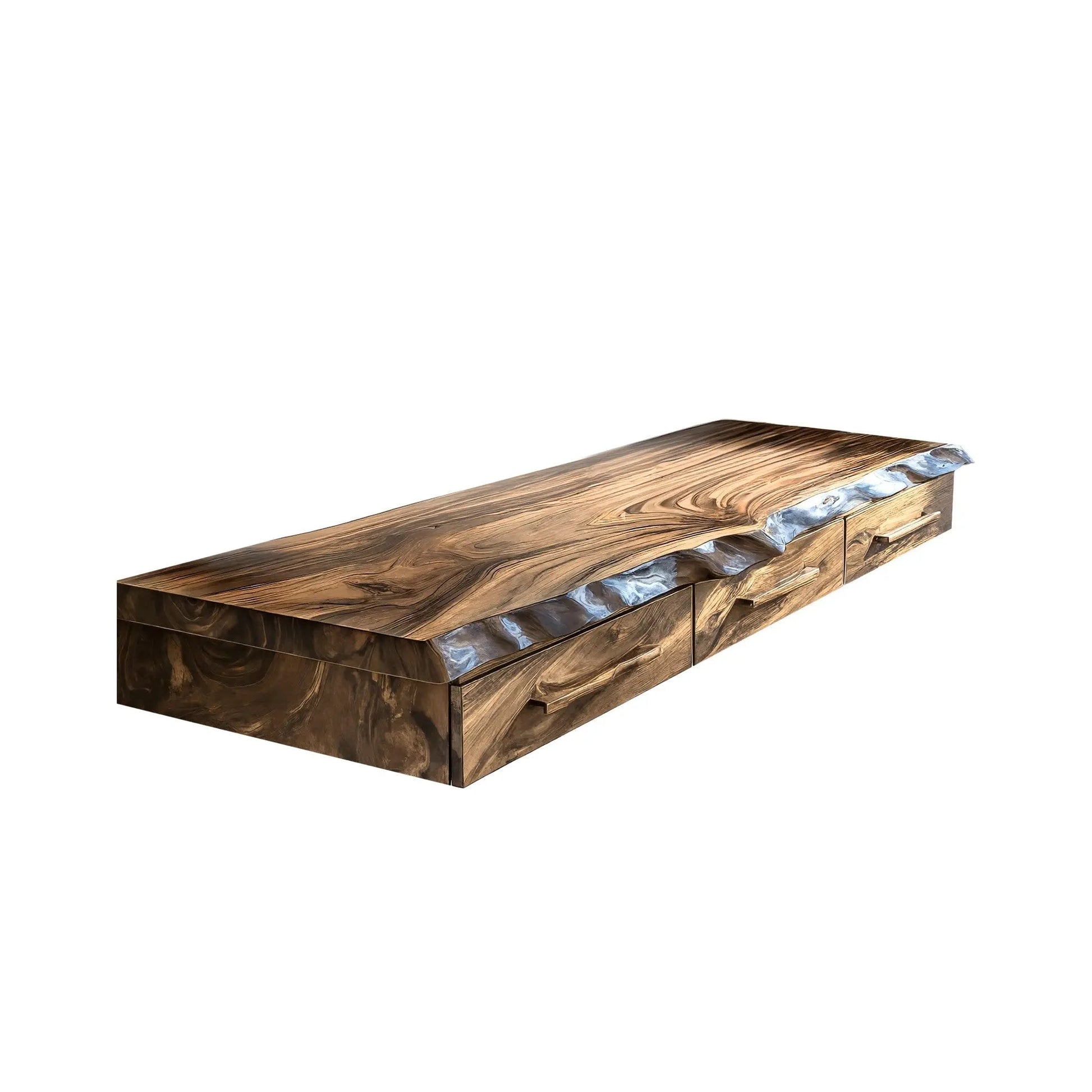 Solvaren Live Edge Solid Wood Floating Desk with Drawers Kitchnce