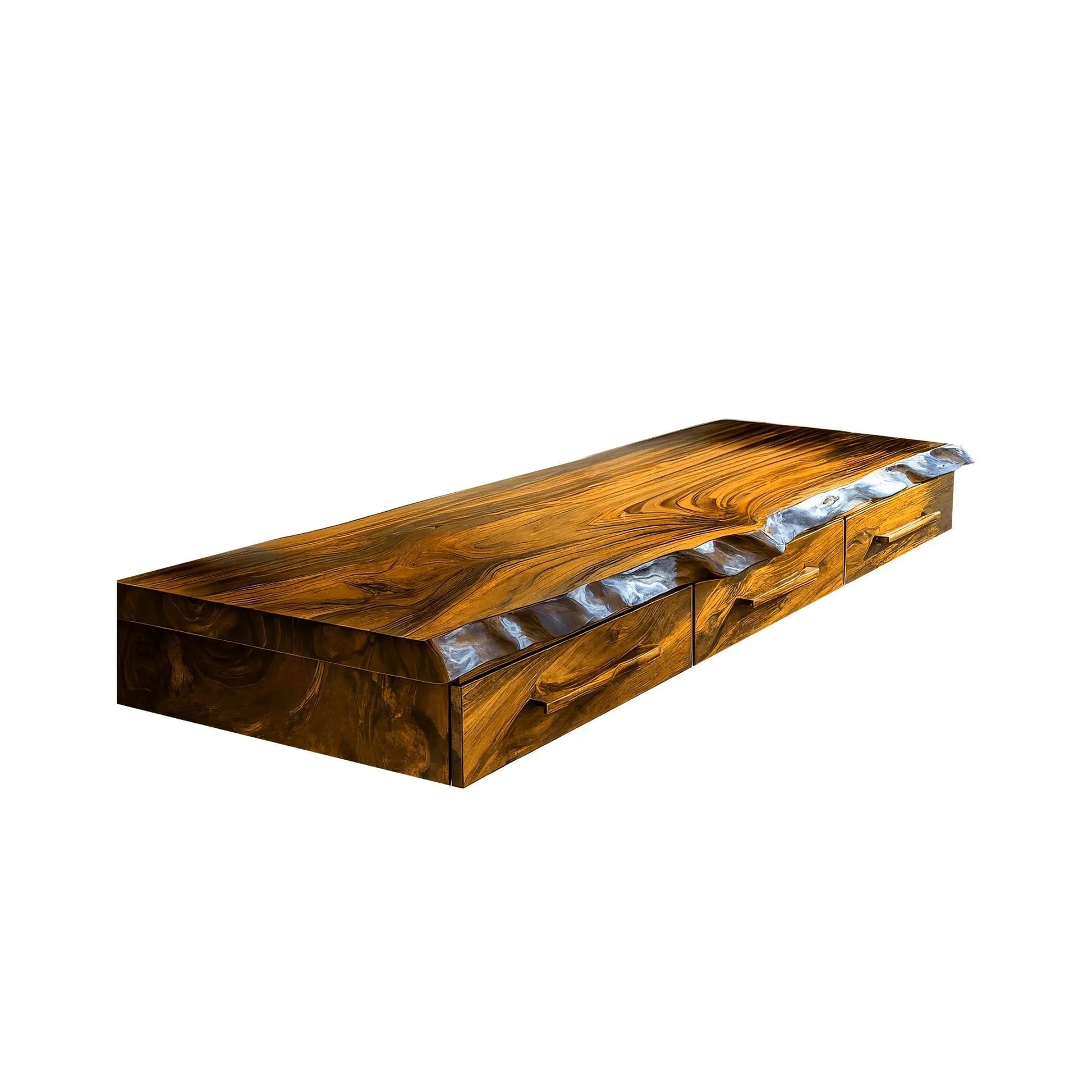 Solvaren Live Edge Solid Wood Floating Desk with Drawers Kitchnce