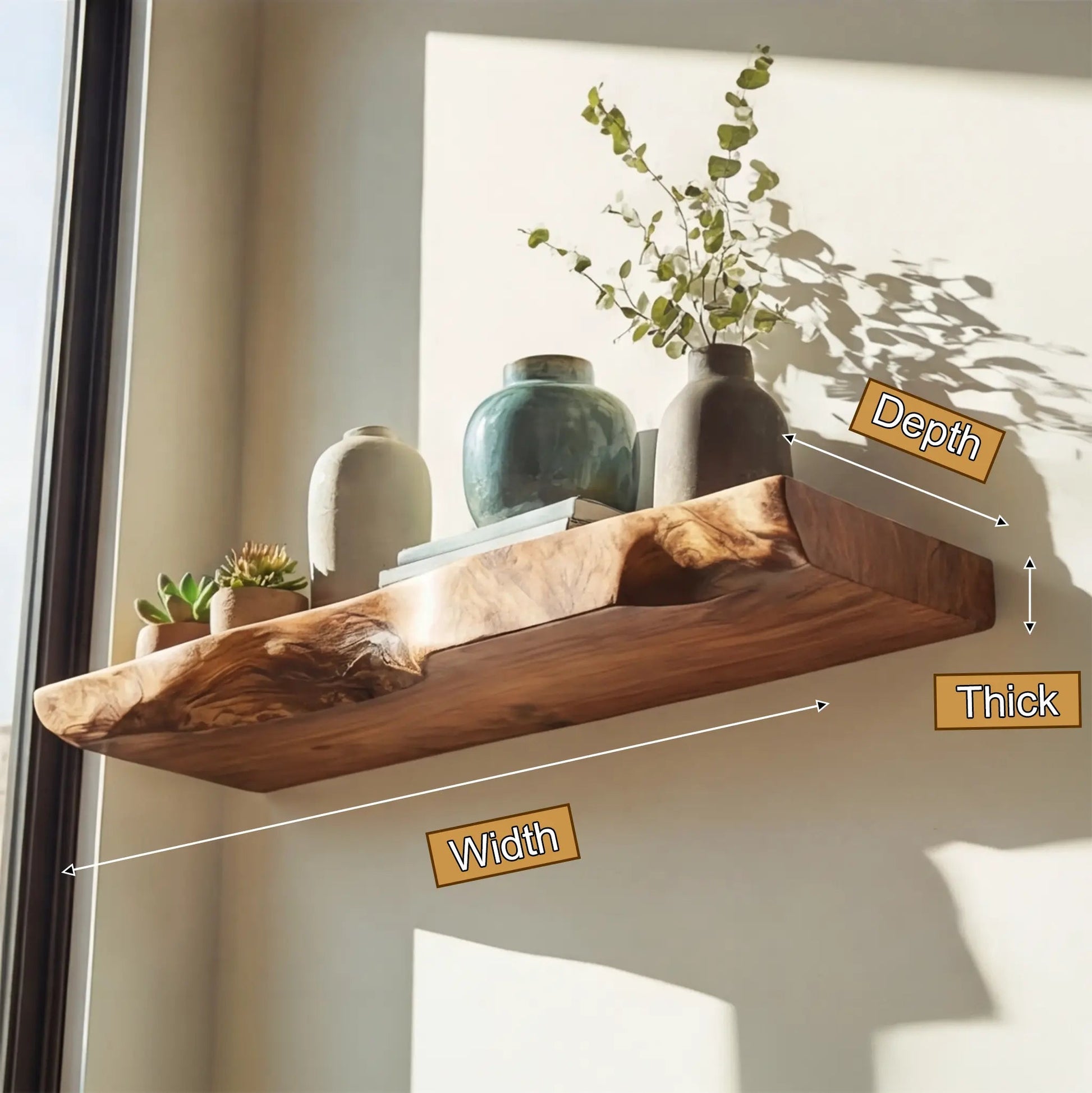Solvra Live Edge Solid Wood Floating Shelf SPA235456 Kitchnce