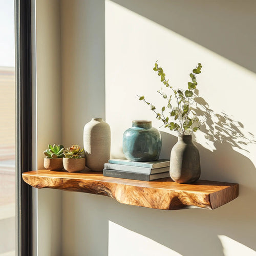 Solvra Live Edge Solid Wood Floating Shelf SPA235456 Kitchnce