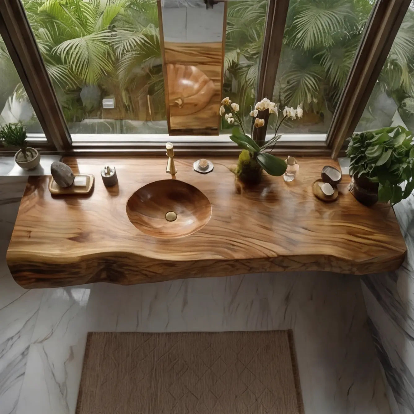 Solvren Live Edge Solid Wood Floating Bathroom Vanity with Integrated Sink SPA226266 Kitchnce
