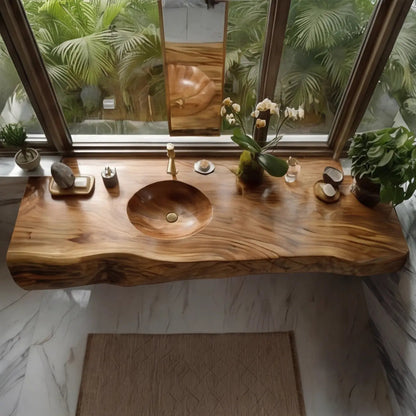 Solvren Live Edge Solid Wood Floating Bathroom Vanity with Integrated Sink SPA226266 Kitchnce