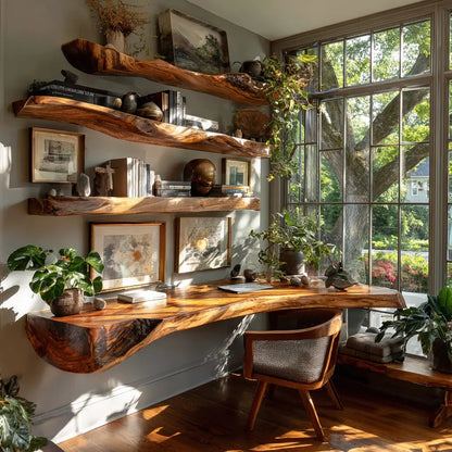 Sylvane Live Edge Solid Wood Floating Desk Kitchnce