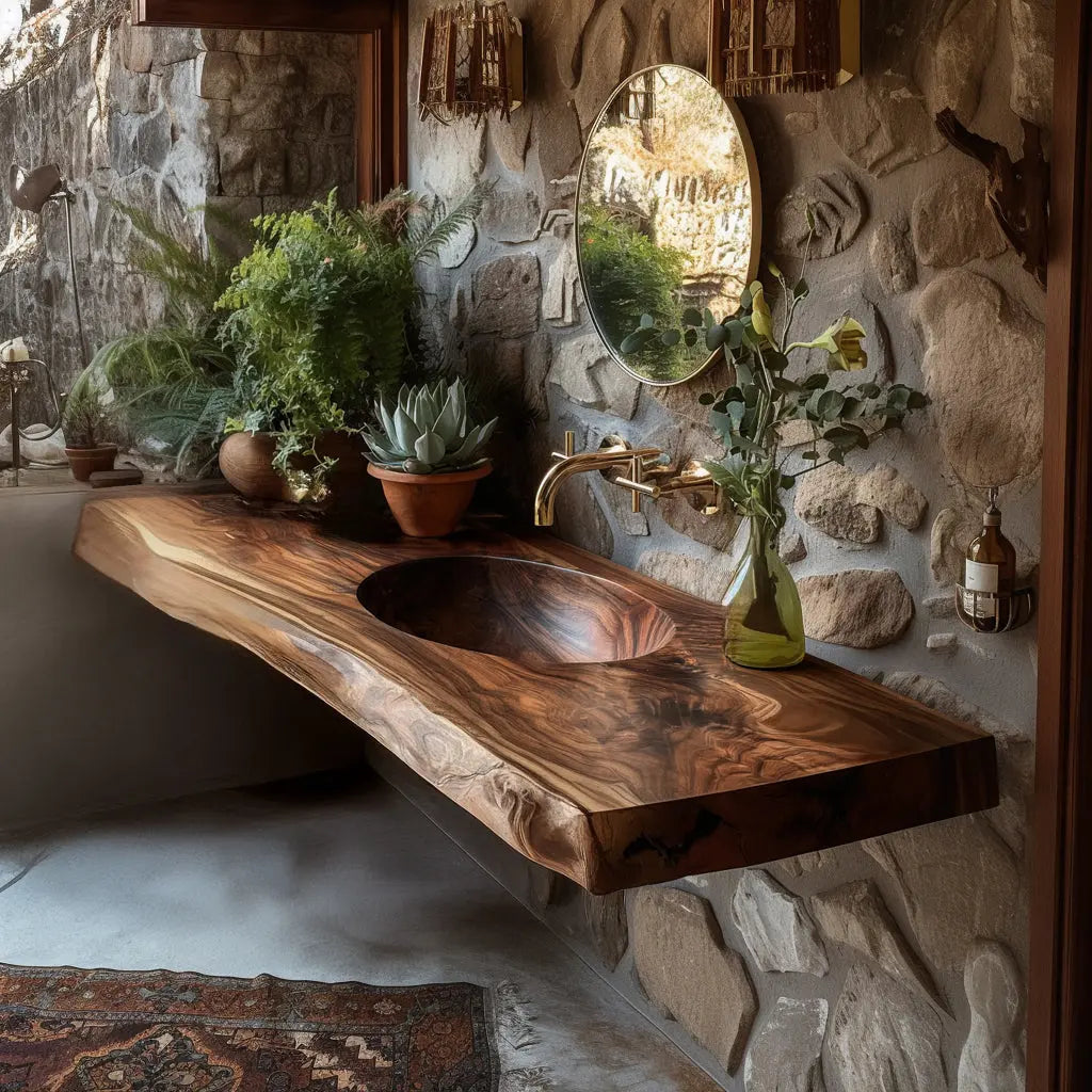Sylvara Live Edge Solid Wood Floating Bathroom Vanity with Integrated Sink Kitchnce