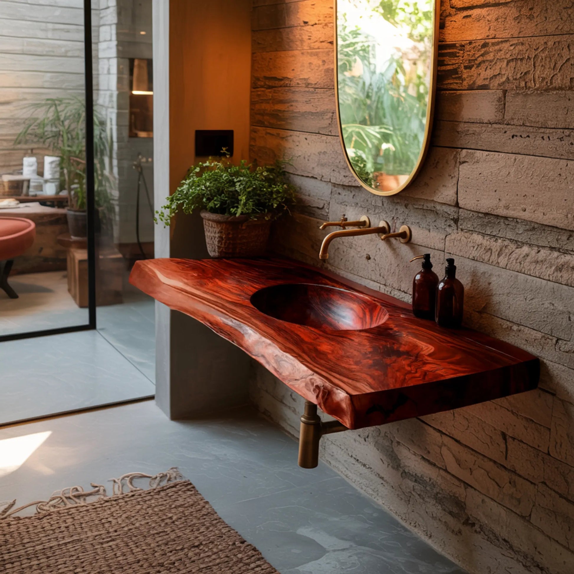 Sylvara Live Edge Solid Wood Floating Bathroom Vanity with Integrated Sink Kitchnce