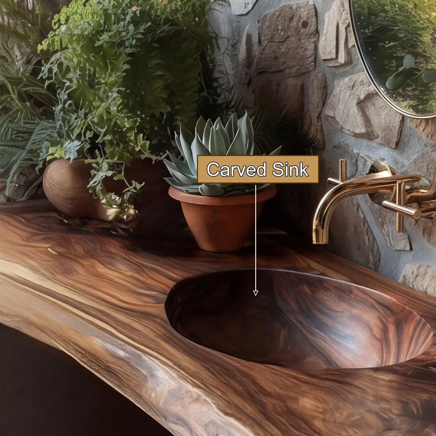 Sylvara Live Edge Solid Wood Floating Bathroom Vanity with Integrated Sink Kitchnce