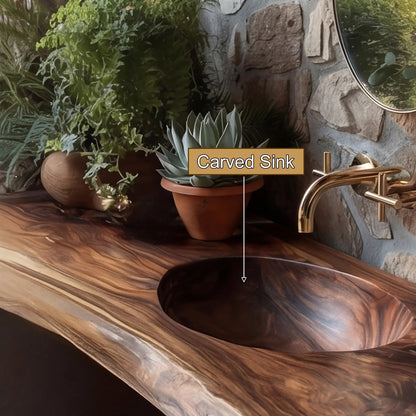 Sylvara Live Edge Solid Wood Floating Bathroom Vanity with Integrated Sink Kitchnce