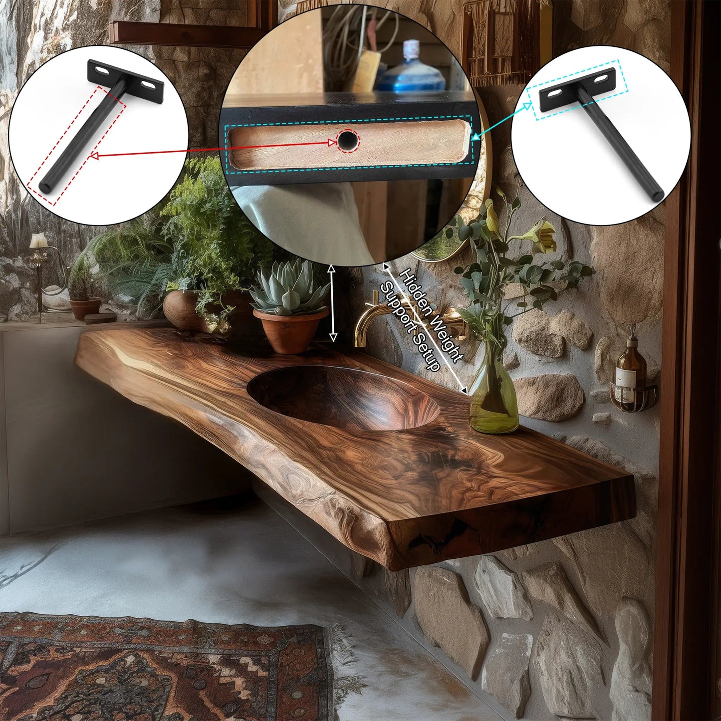 Sylvara Live Edge Solid Wood Floating Bathroom Vanity with Integrated Sink Kitchnce