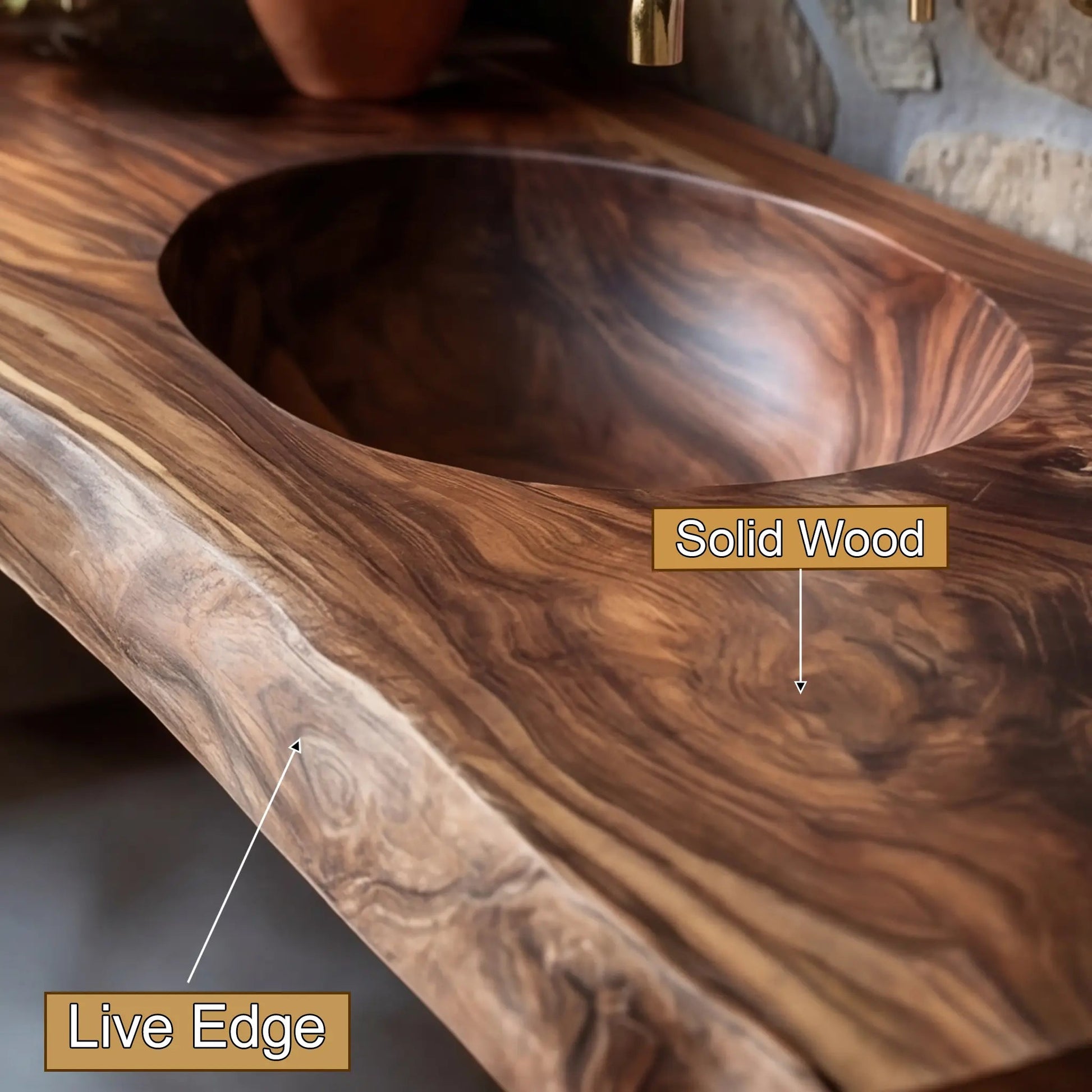 Sylvara Live Edge Solid Wood Floating Bathroom Vanity with Integrated Sink Kitchnce