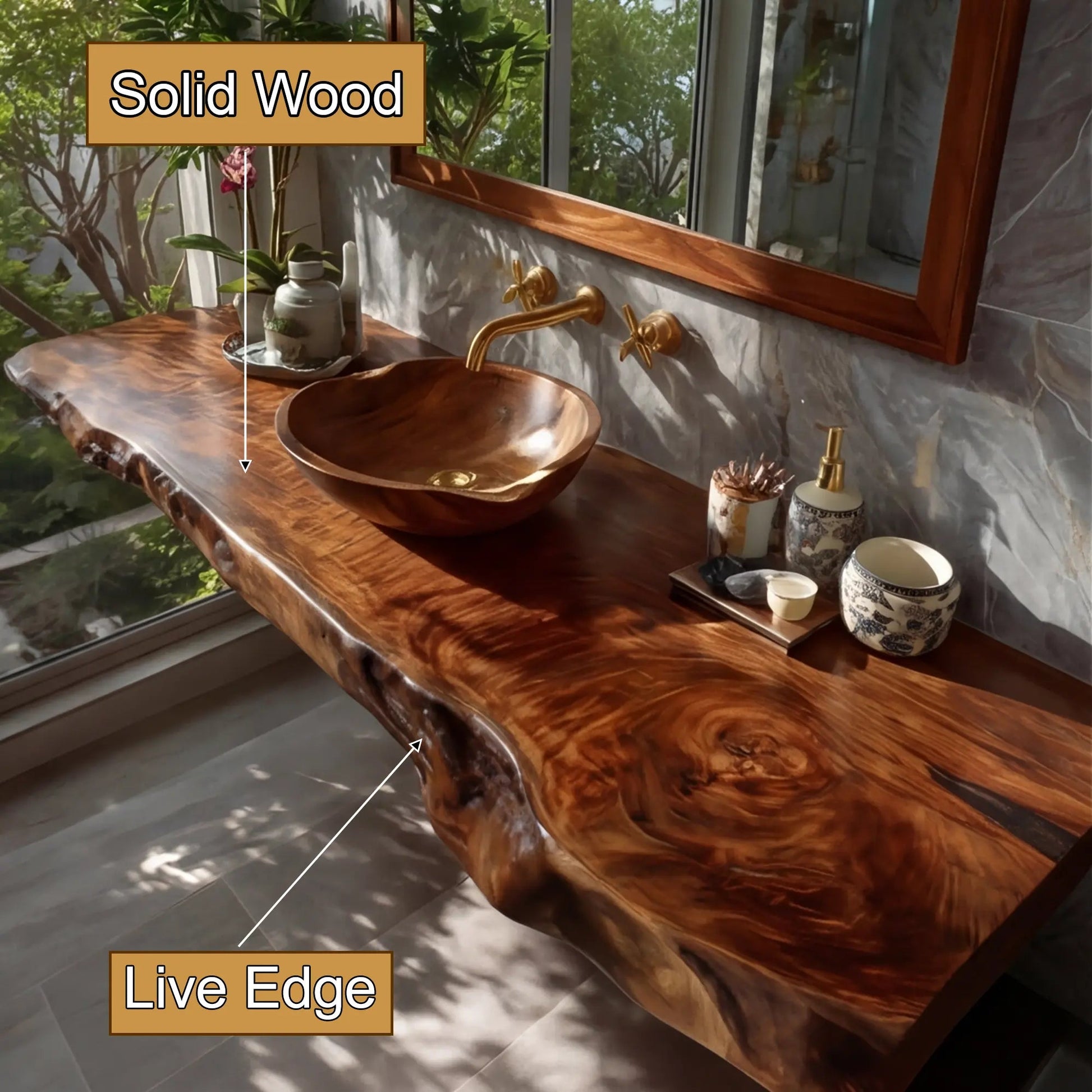 Sylvaris Live Edge Solid Wood Floating Bathroom Vanity SPA169453 Kitchnce
