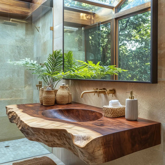 Sylvaris Live Edge Solid Wood Floating Bathroom Vanity with Integrated Sink Kitchnce