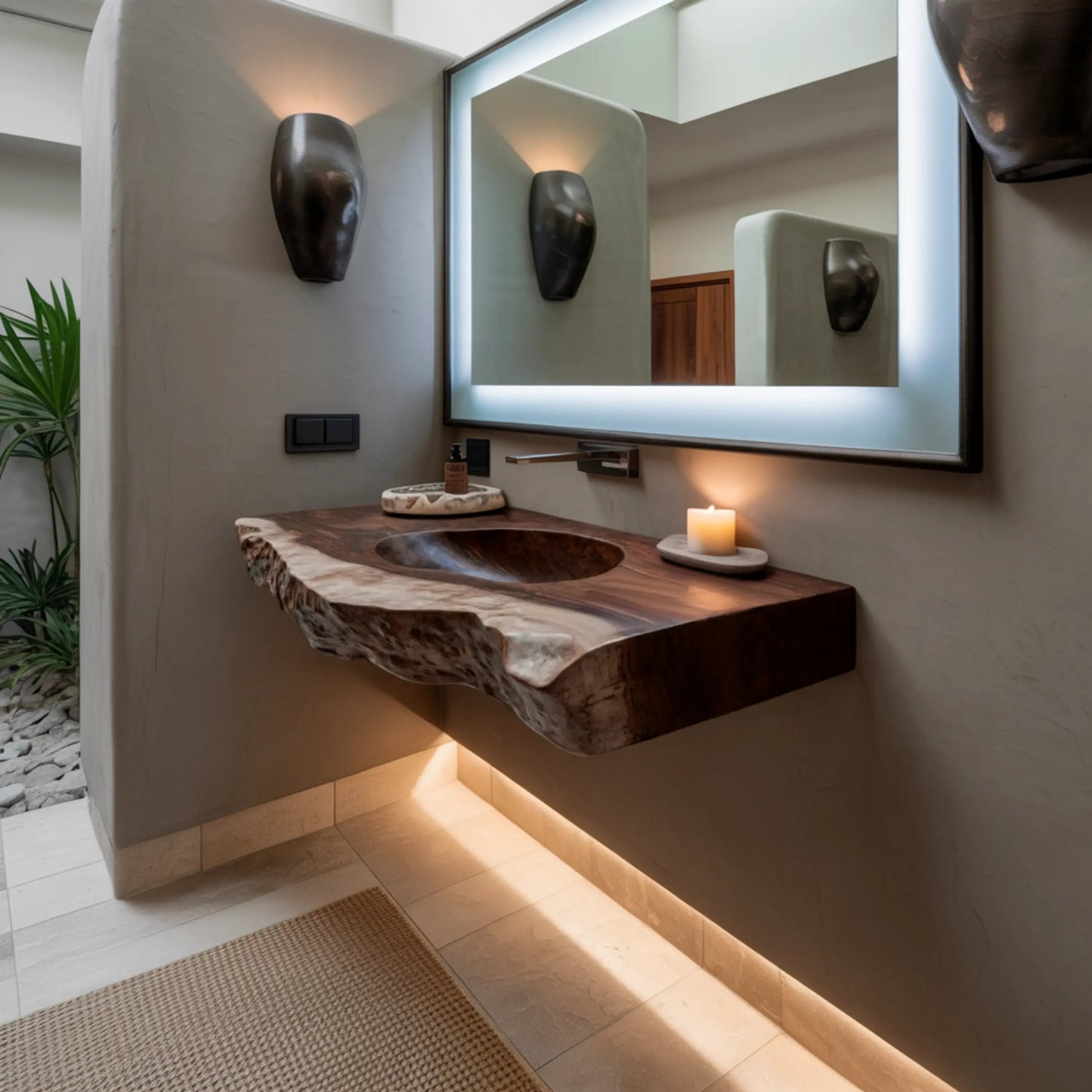 Sylvaris Live Edge Solid Wood Floating Bathroom Vanity with Integrated Sink Kitchnce