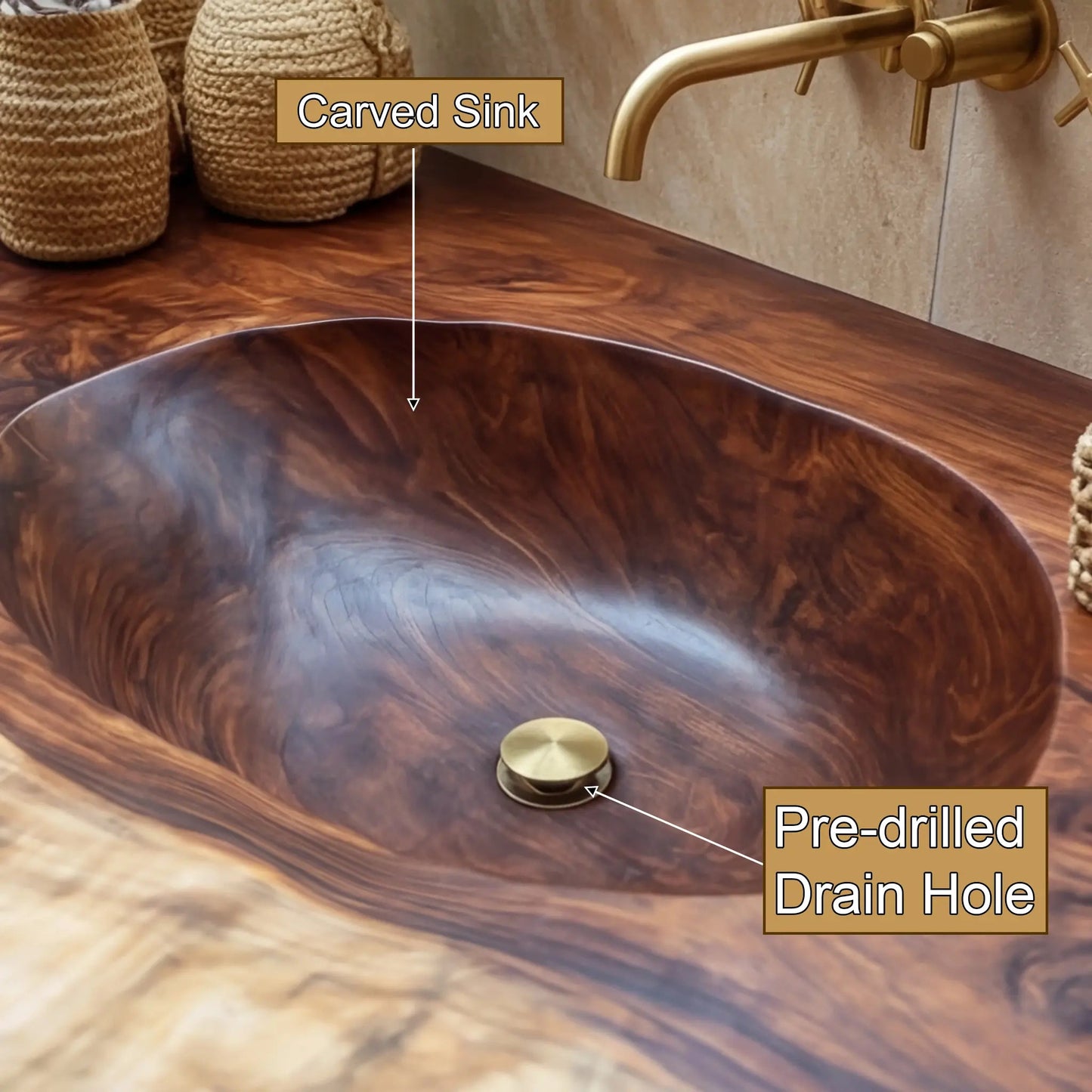 Sylvaris Live Edge Solid Wood Floating Bathroom Vanity with Integrated Sink Kitchnce