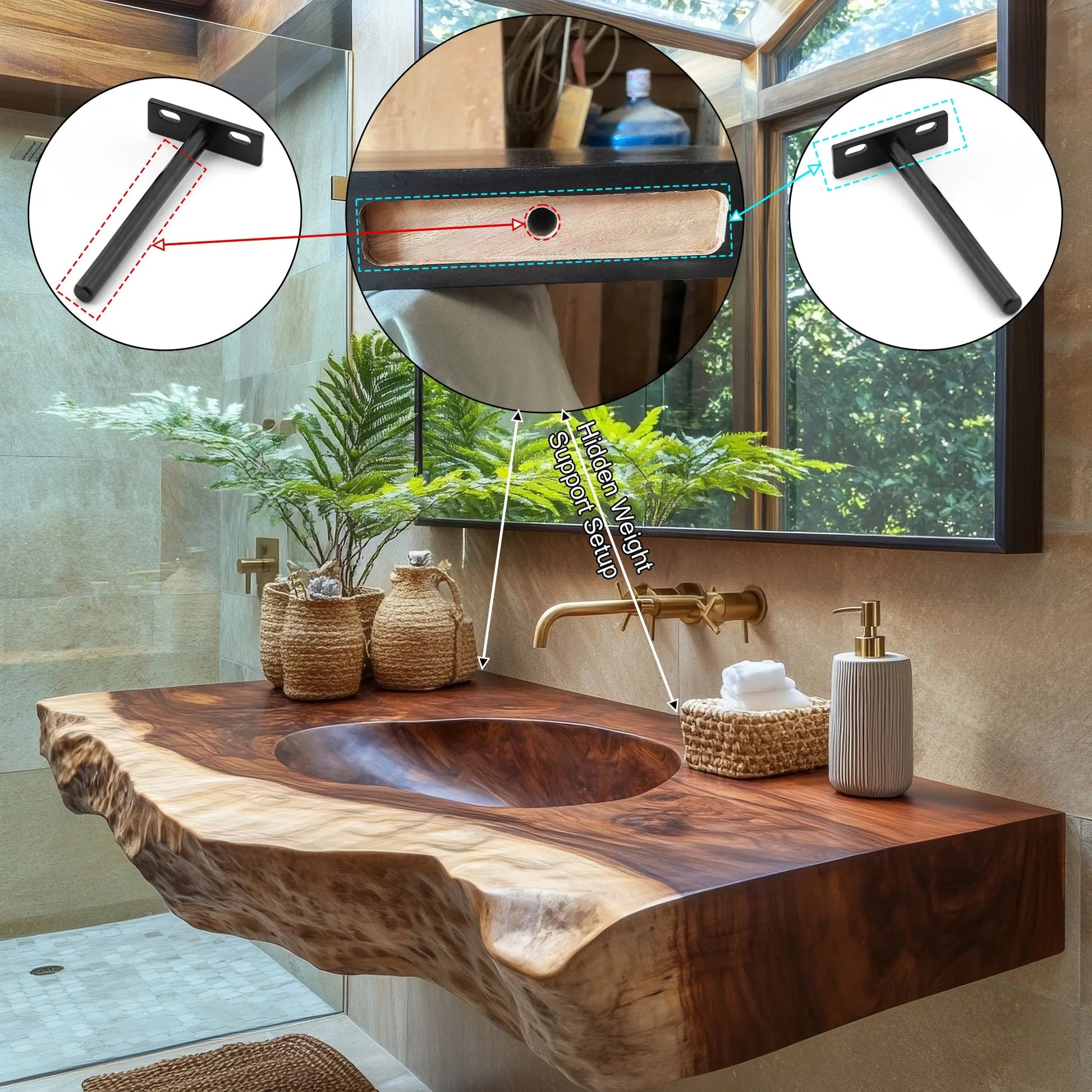 Sylvaris Live Edge Solid Wood Floating Bathroom Vanity with Integrated Sink Kitchnce