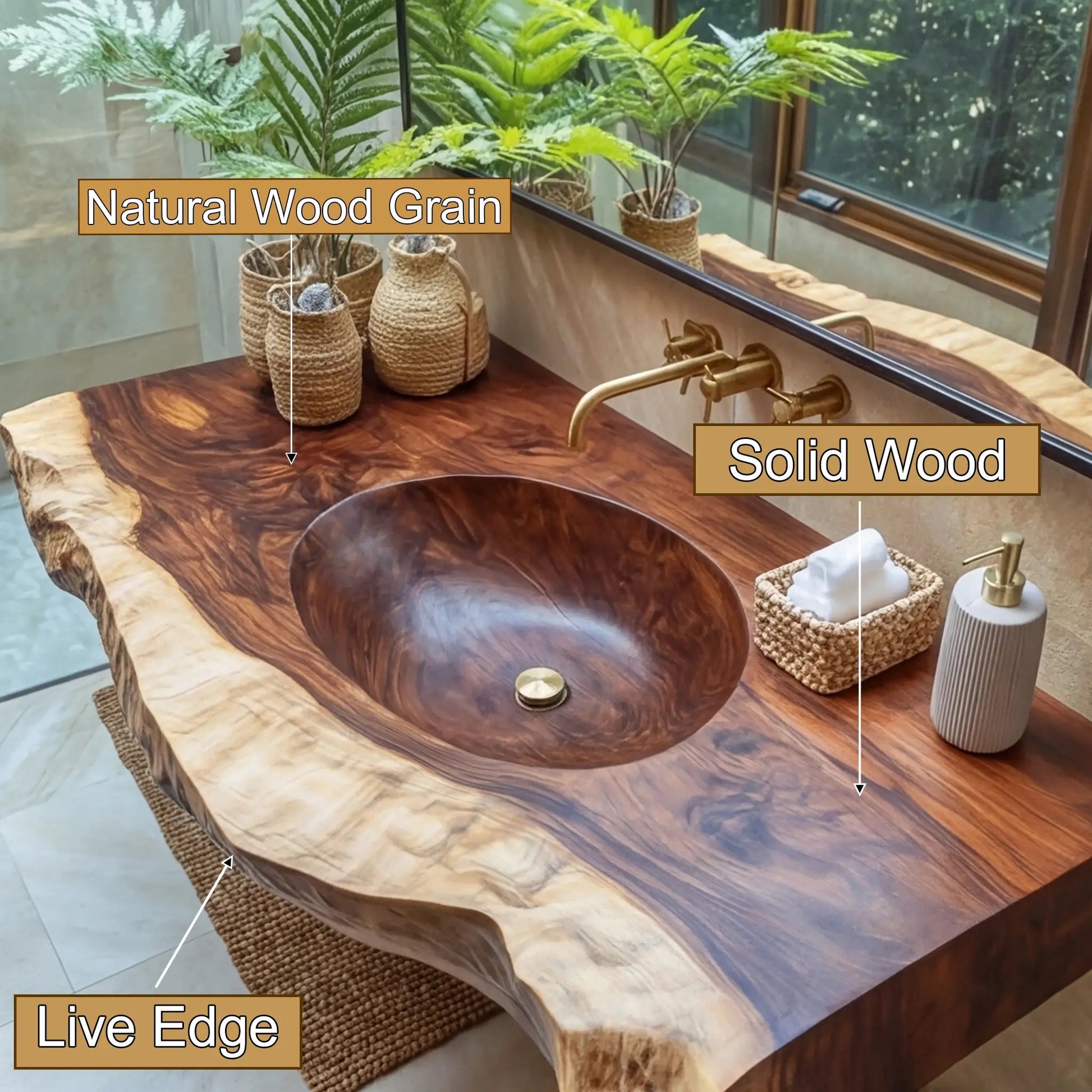 Sylvaris Live Edge Solid Wood Floating Bathroom Vanity with Integrated Sink Kitchnce