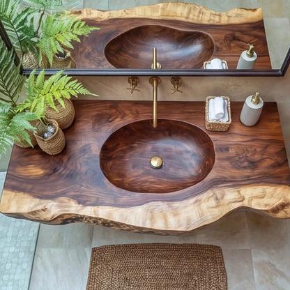 Sylvaris Live Edge Solid Wood Floating Bathroom Vanity with Integrated Sink Kitchnce
