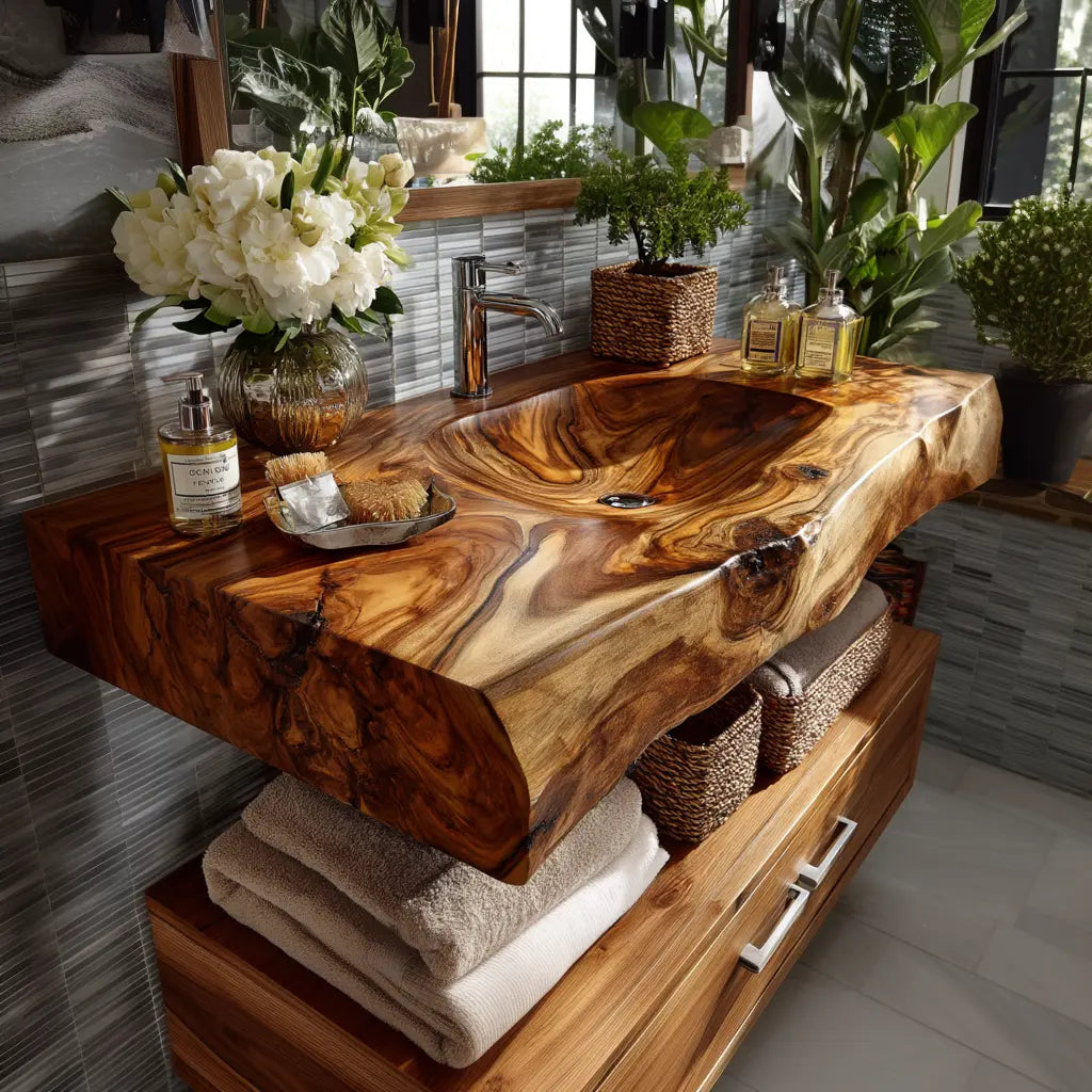 Talvera Live Edge Solid Wood Floating Bathroom Vanity with Integrated Sink SPA4834822 Kitchnce