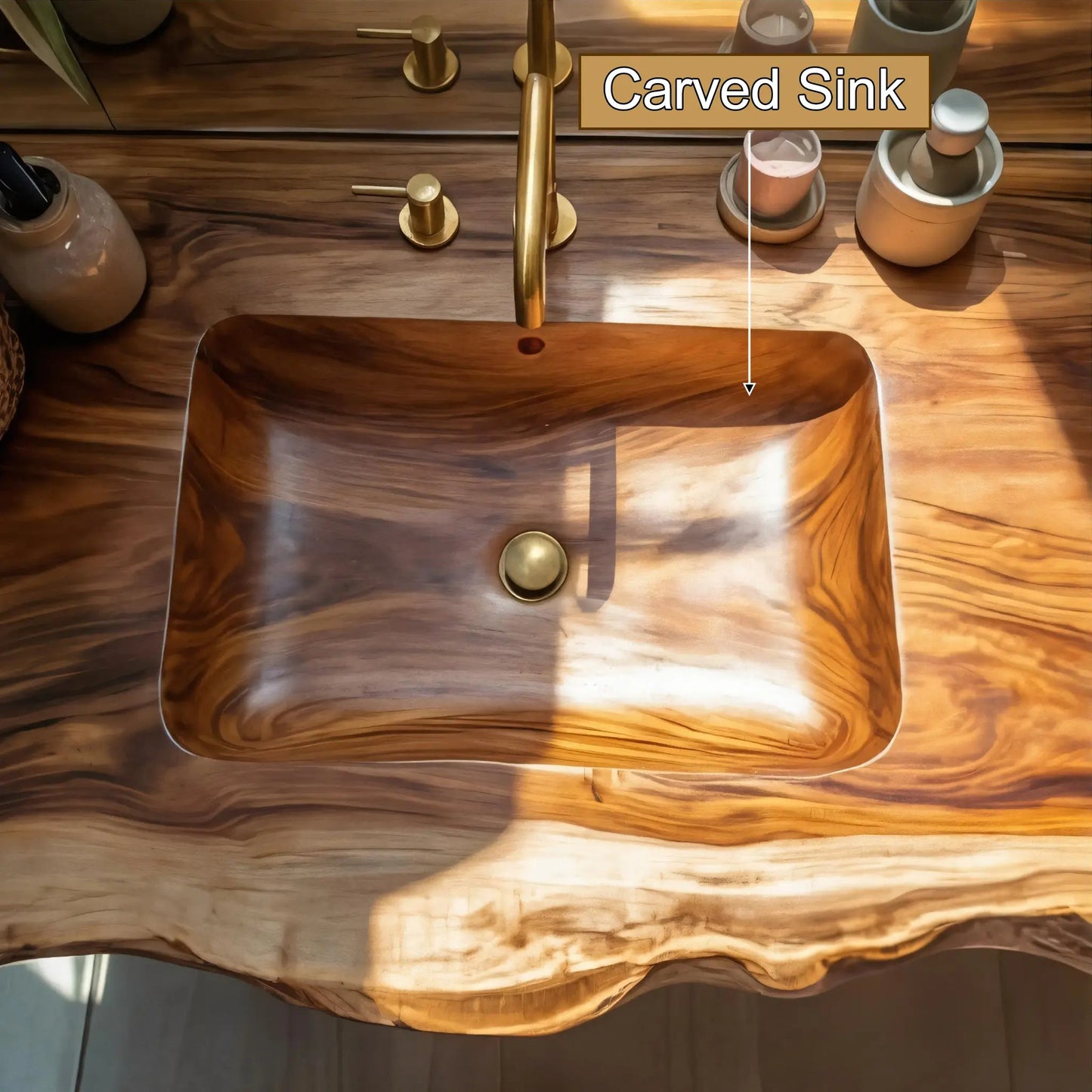 Thalorin Live Edge Solid Wood Floating Bathroom Vanity with Integrated Sink SPA426482 Kitchnce