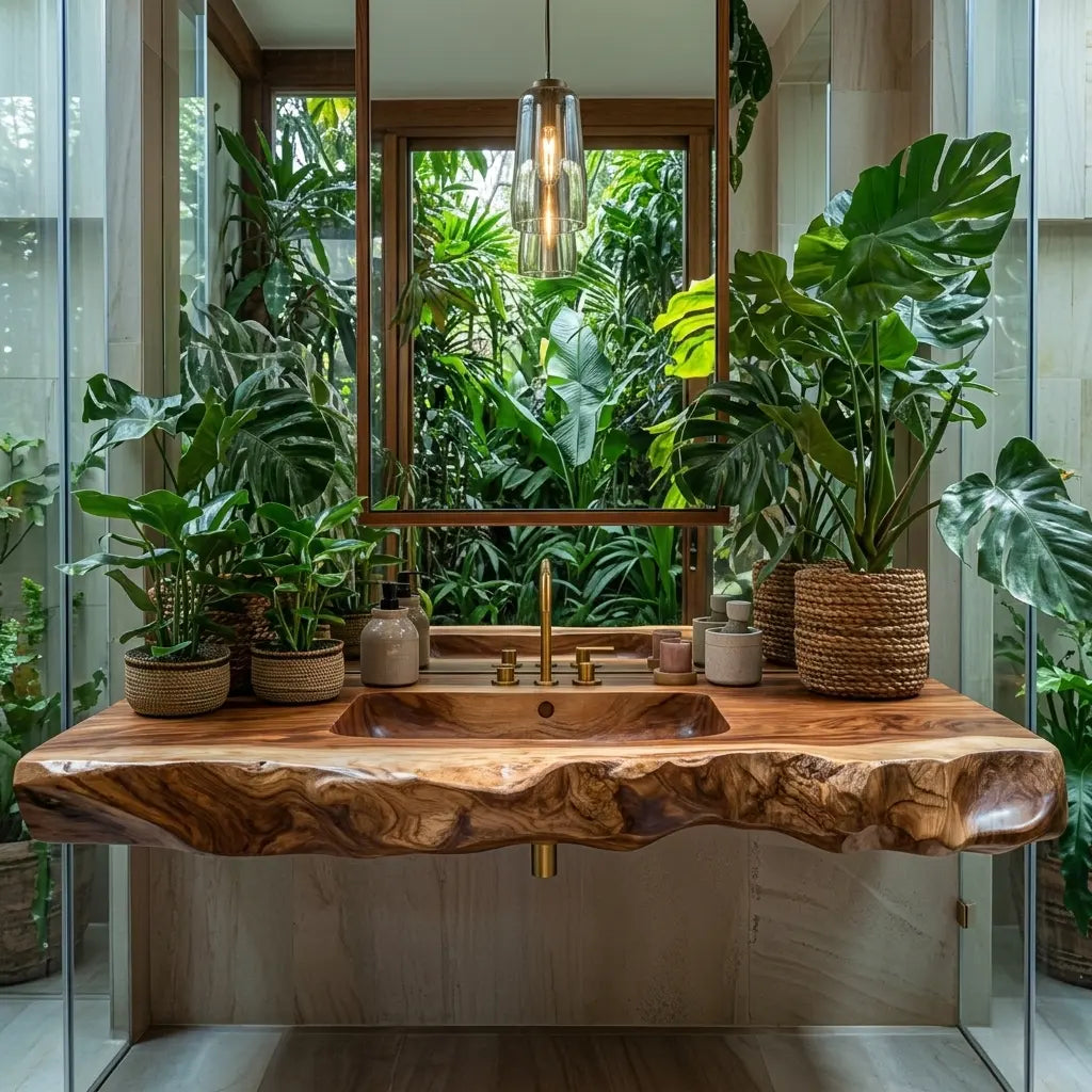 Thalorin Live Edge Solid Wood Floating Bathroom Vanity with Integrated Sink SPA426482 Kitchnce