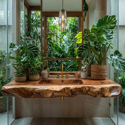 Thalorin Live Edge Solid Wood Floating Bathroom Vanity with Integrated Sink SPA426482 Kitchnce