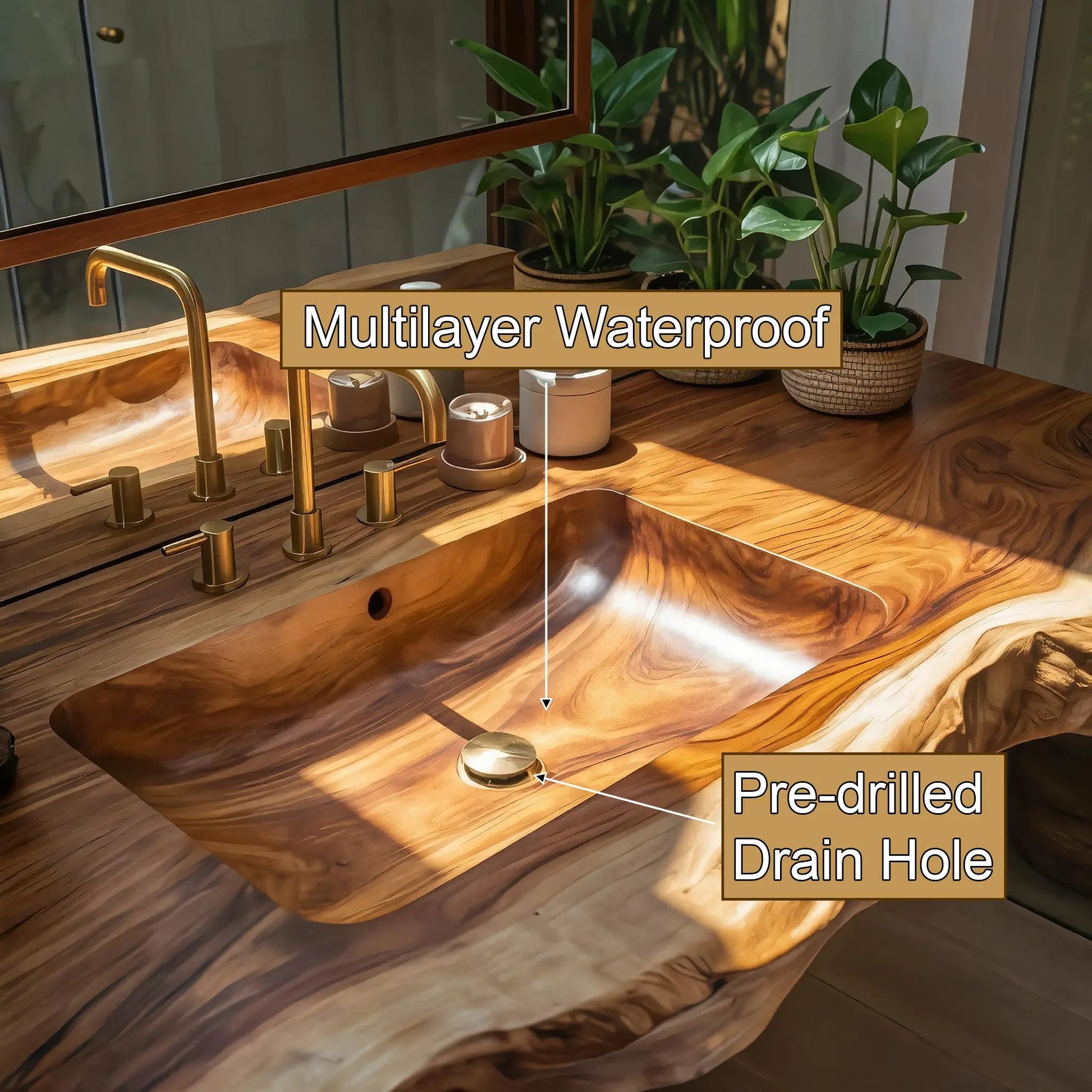 Thalorin Live Edge Solid Wood Floating Bathroom Vanity with Integrated Sink SPA426482 Kitchnce