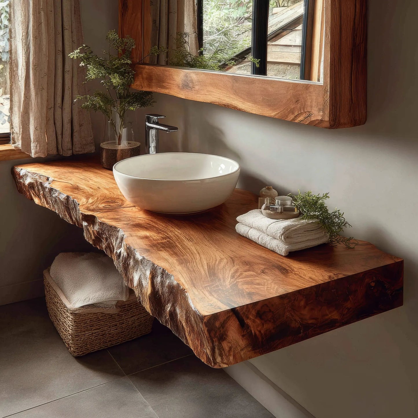 Thalric Live Edge Solid Wood Floating Bathroom Vanity Kitchnce