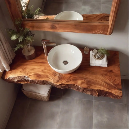Thalric Live Edge Solid Wood Floating Bathroom Vanity Kitchnce