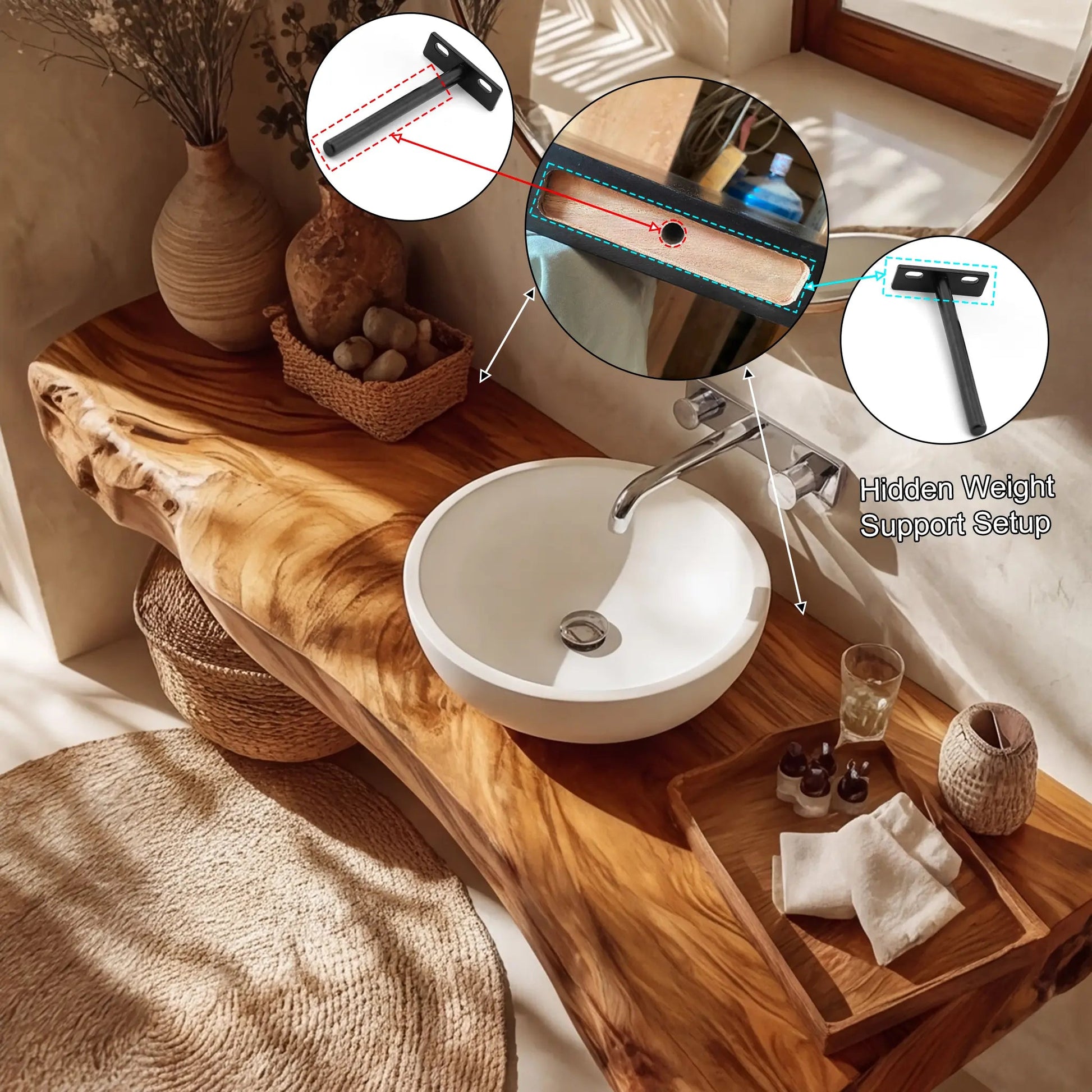 Thalric Live Edge Solid Wood Floating Bathroom Vanity Kitchnce