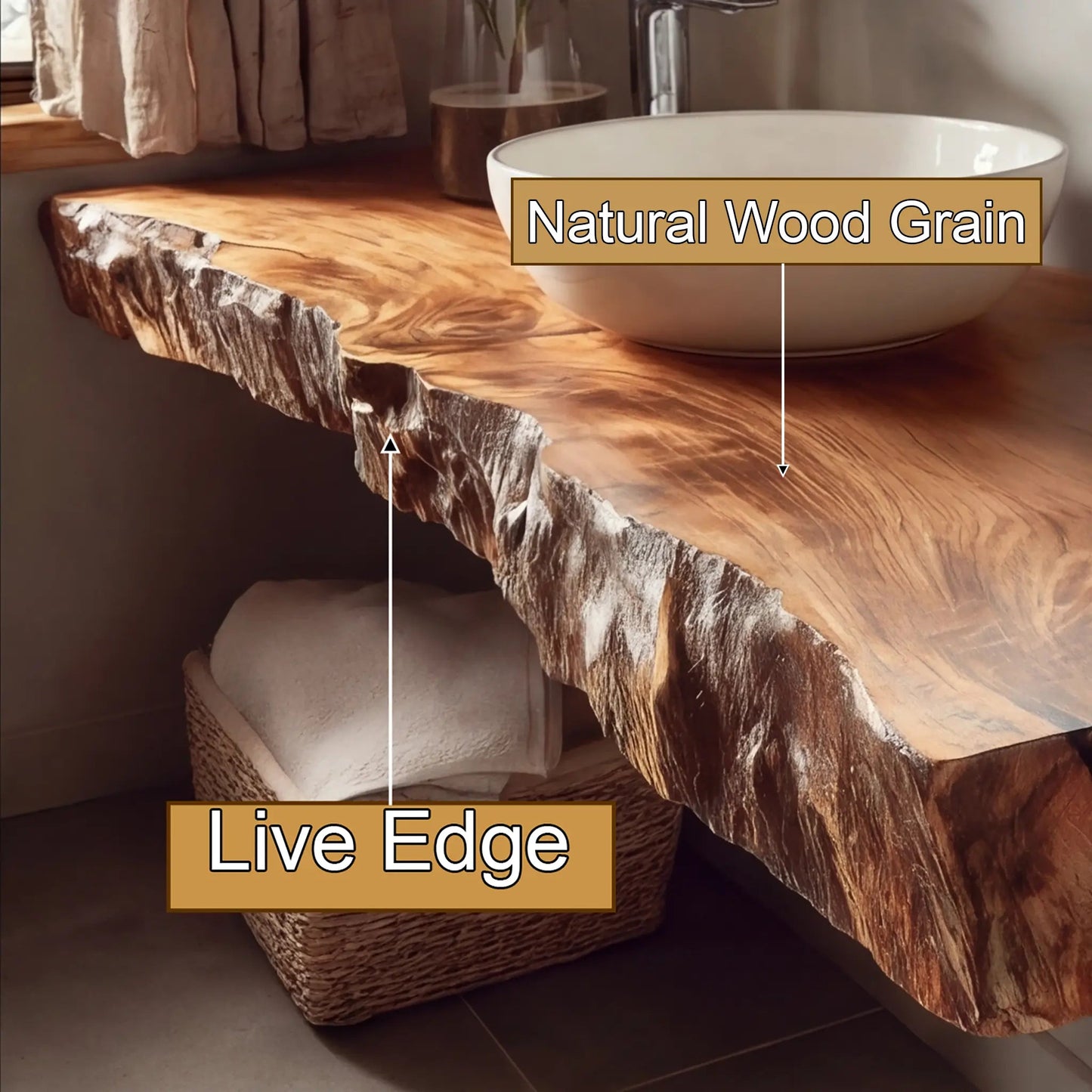 Thalric Live Edge Solid Wood Floating Bathroom Vanity Kitchnce