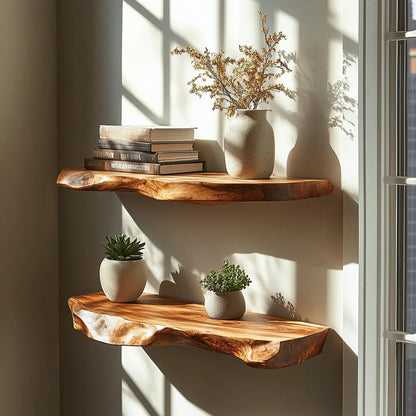 Thalric Live Edge Solid Wood Floating Shelf SPA203698 Kitchnce