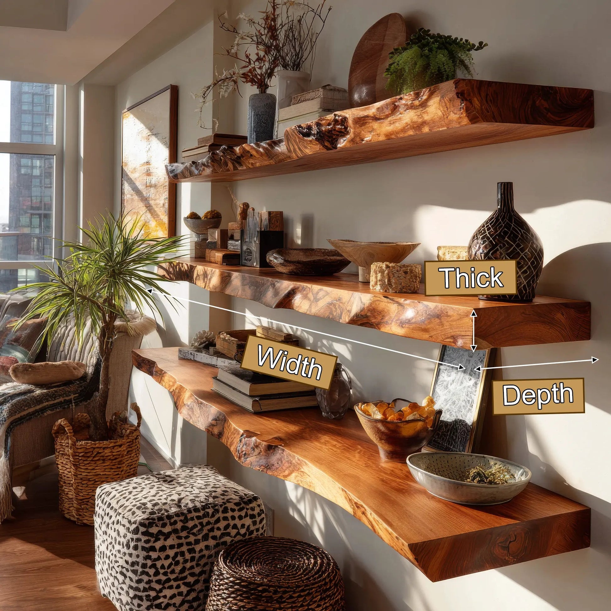Thalven Live Edge Solid Wood Floating Shelf SPA835873 Kitchnce