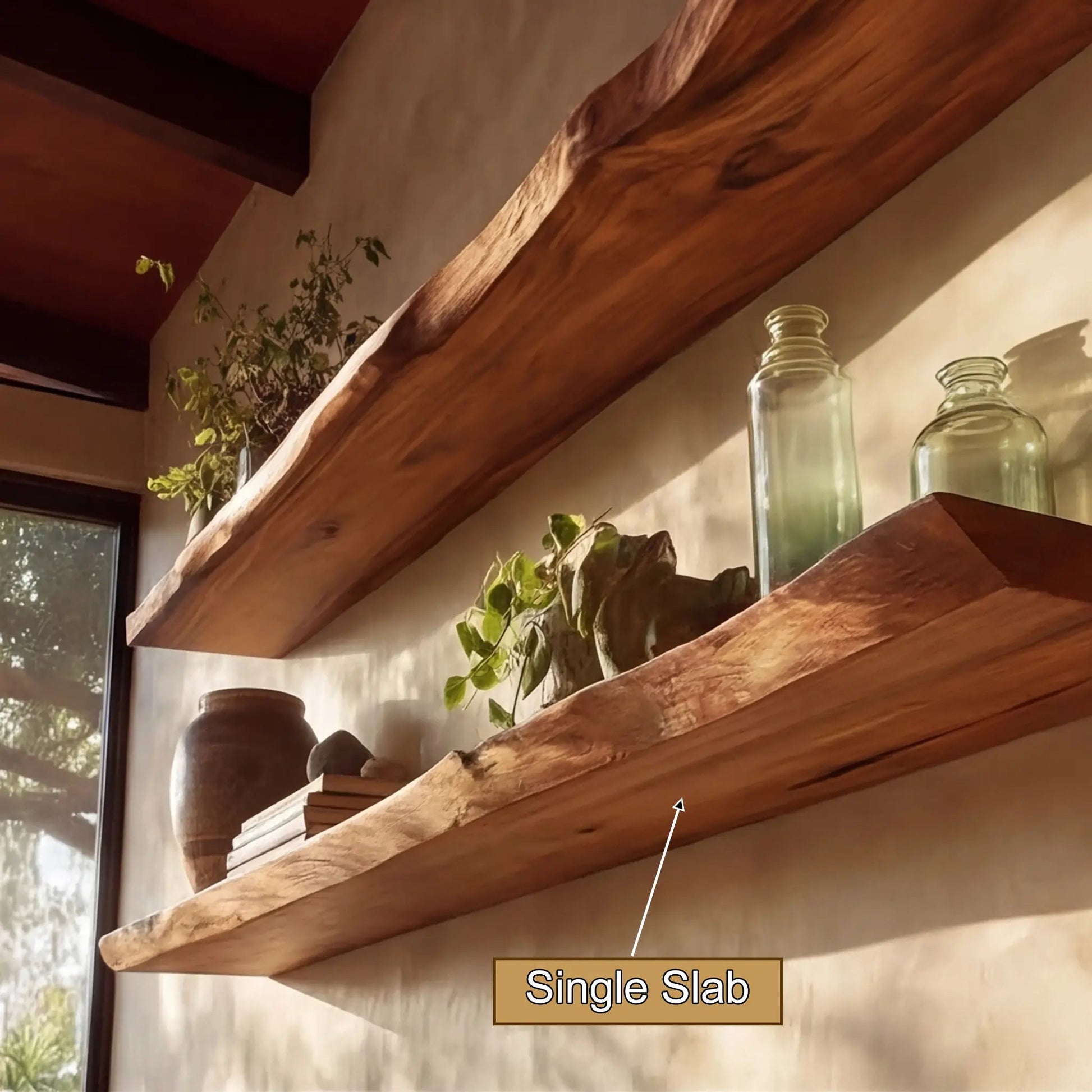 Theryn Live Edge Solid Wood Floating Shelf SPA401456 Kitchnce