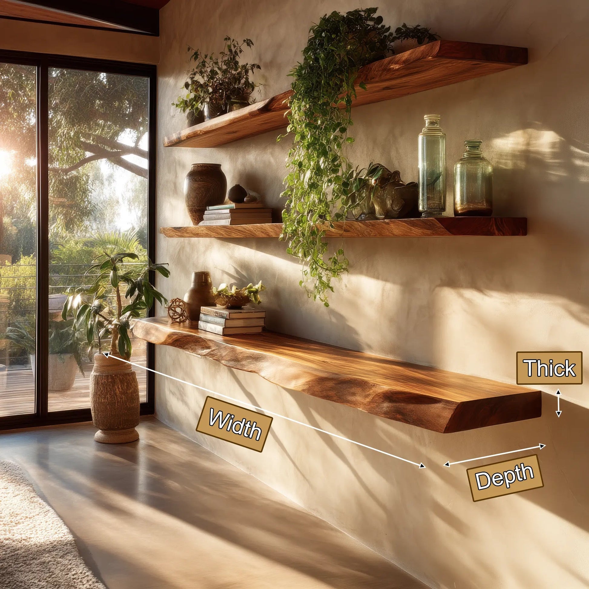 Theryn Live Edge Solid Wood Floating Shelf SPA401456 Kitchnce