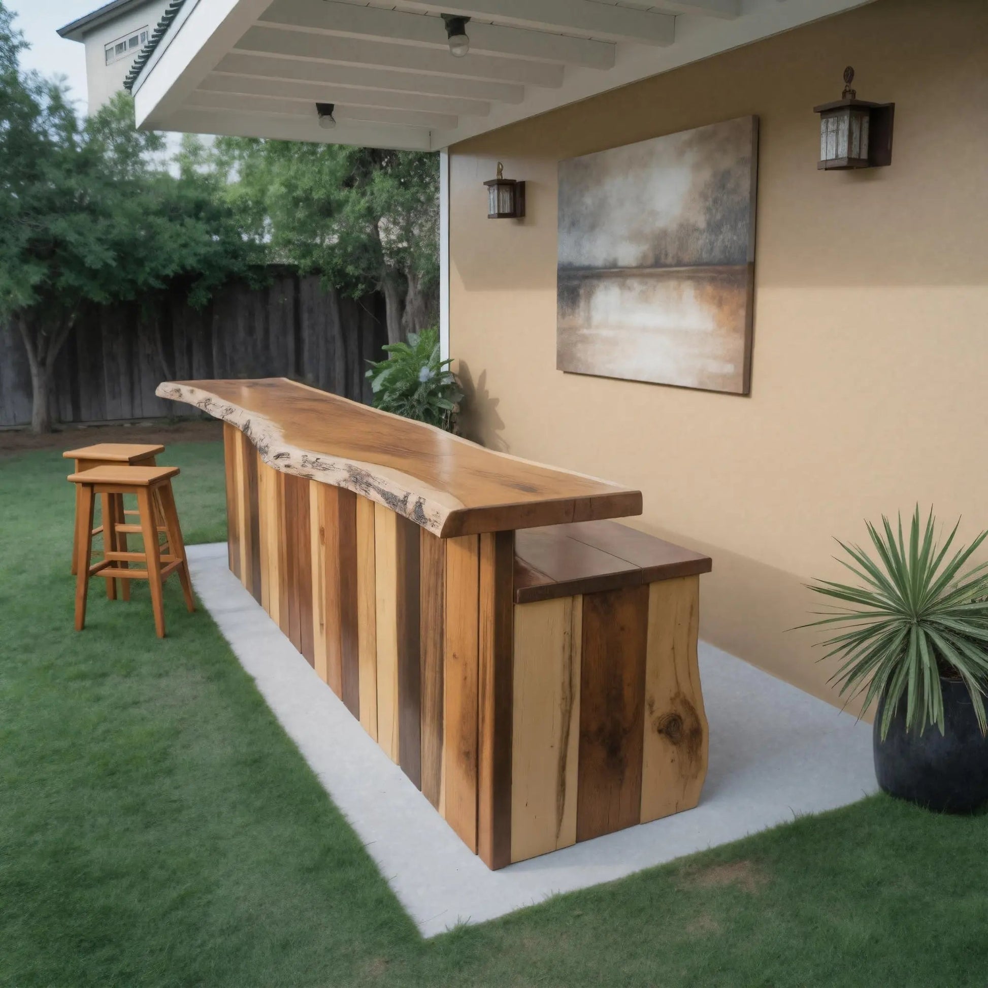 Rustic Live Edge Outdoor Bar Table For Patio Or Garden Kitchnce