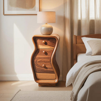 Wavy Sculpted Nightstand With Drawers For Bedroom And Contemporary Interior Kitchnce