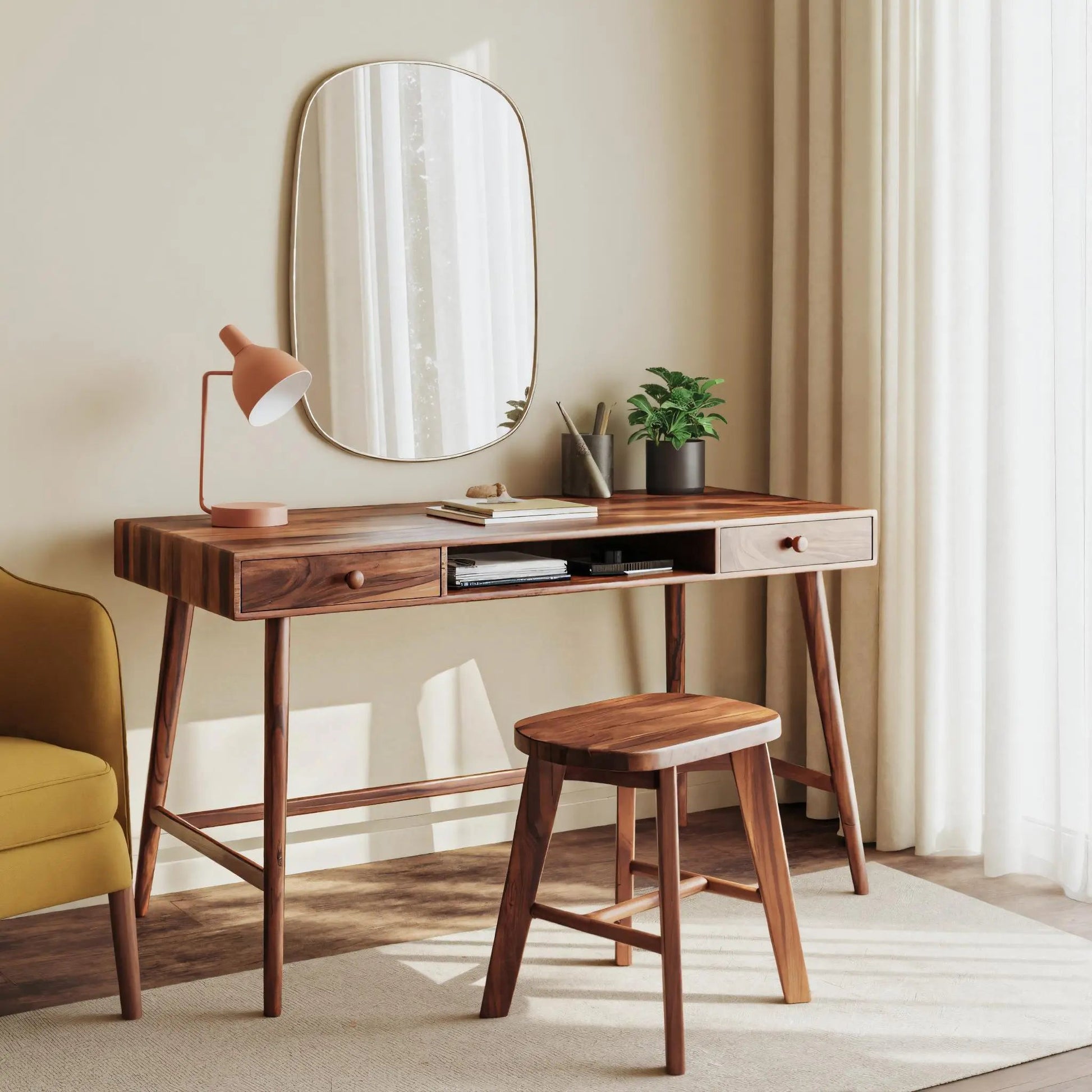 Mid Century Desk With Drawer For Home Office And Workspace Kitchnce