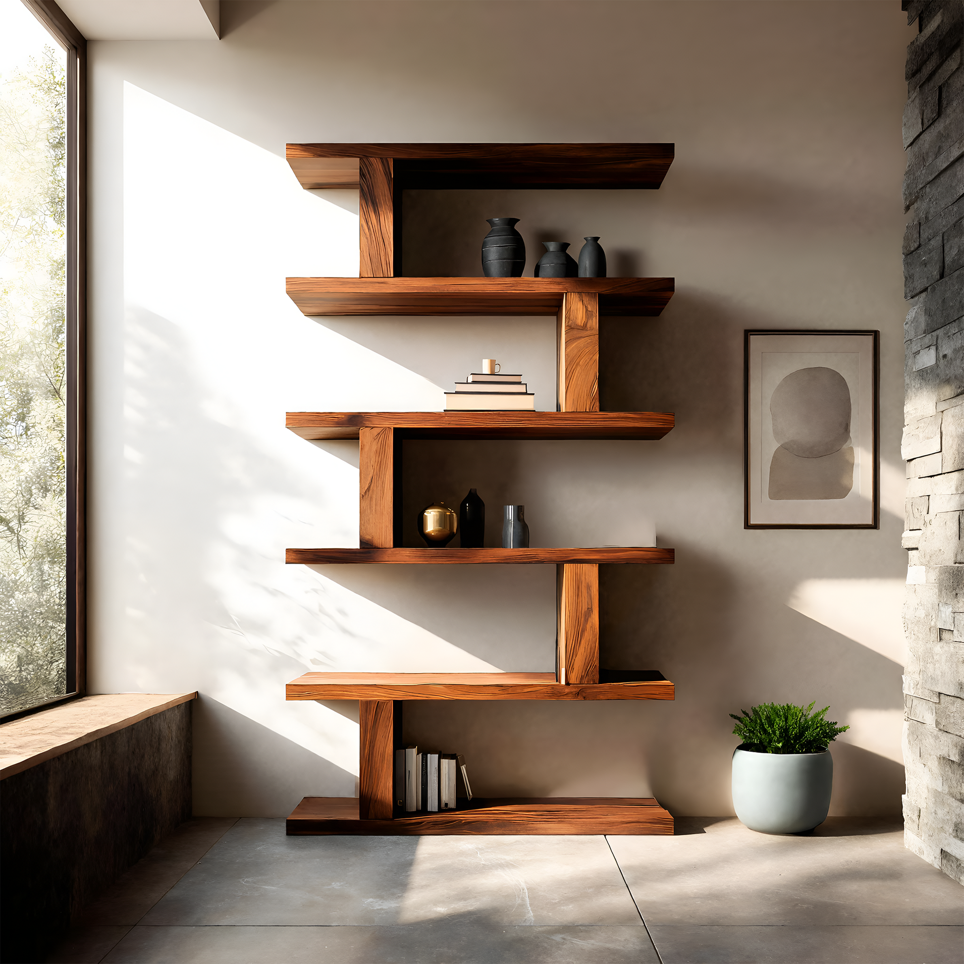 Contemporary Bookshelf With Clean Lines For Living Room Kitchnce