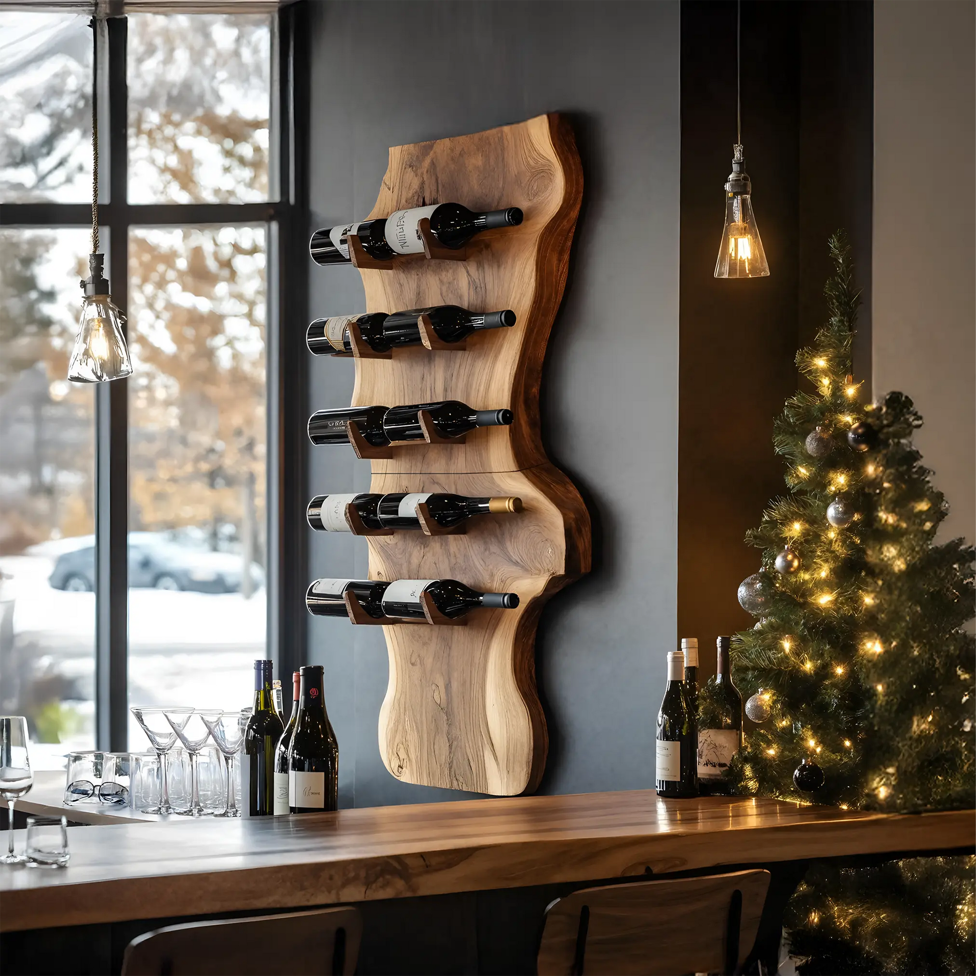 Modern Solid Wood Wine Rack For Living Room And Bar Display Kitchnce